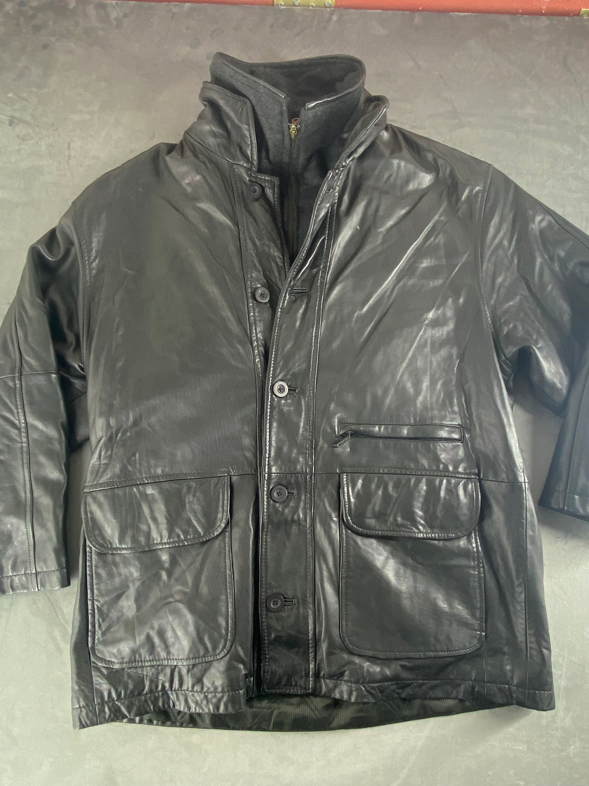 Giacca di pelle nera vintage – Uomo Taglia XL (IT 52)