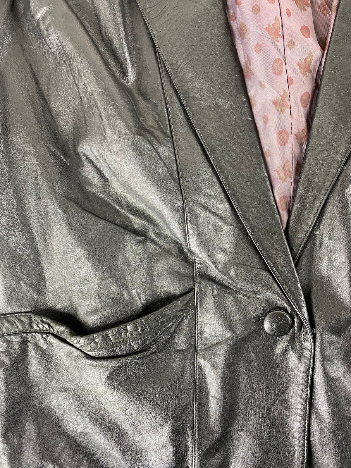 Blazer di pelle nero oversize vintage – Donna Taglia M