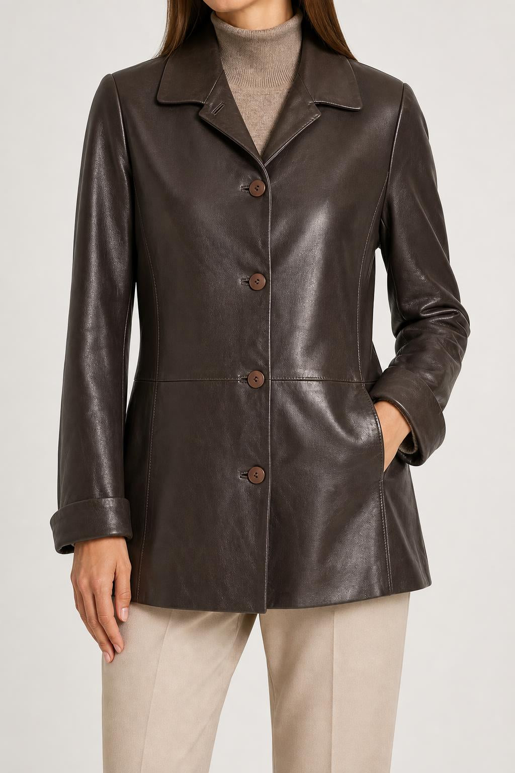 Giacca di pelle marrone vintage – Donna Taglia M
