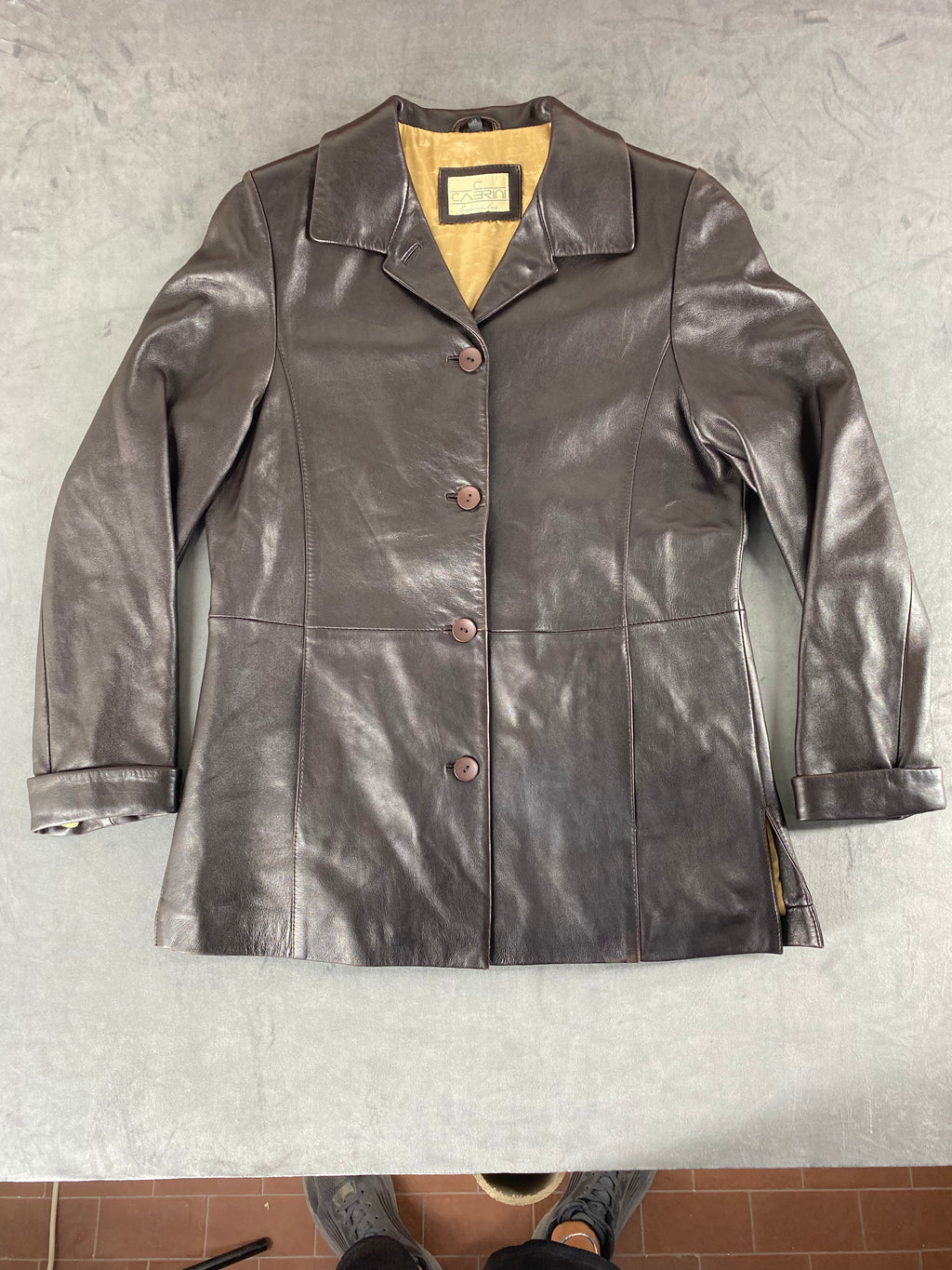 Giacca di pelle marrone vintage – Donna Taglia M