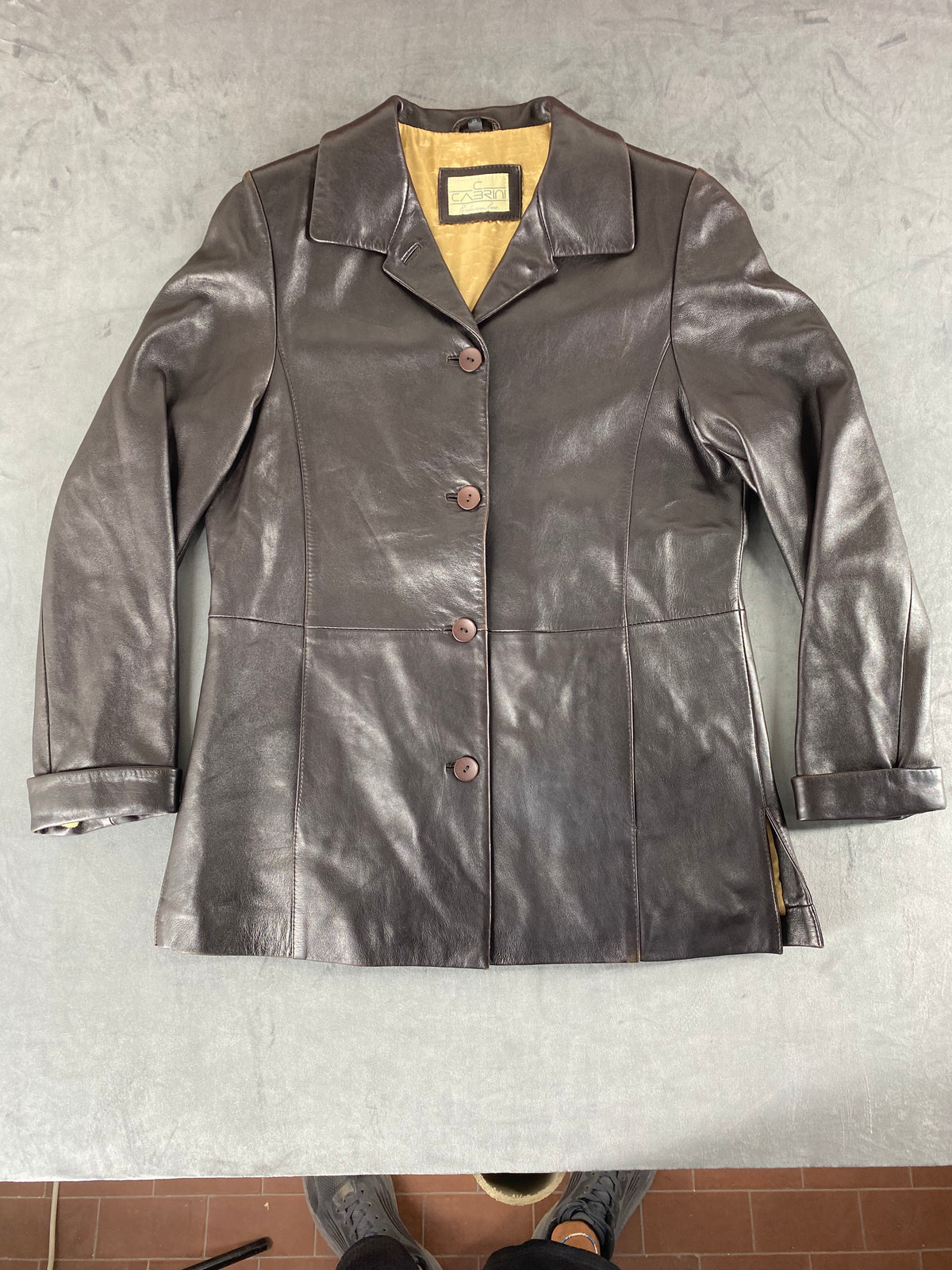 Giacca di pelle marrone vintage – Donna Taglia M