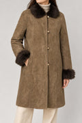 Cappotto in pelle scamosciata marrone con collo in pelliccia vintage – Donna Taglia M