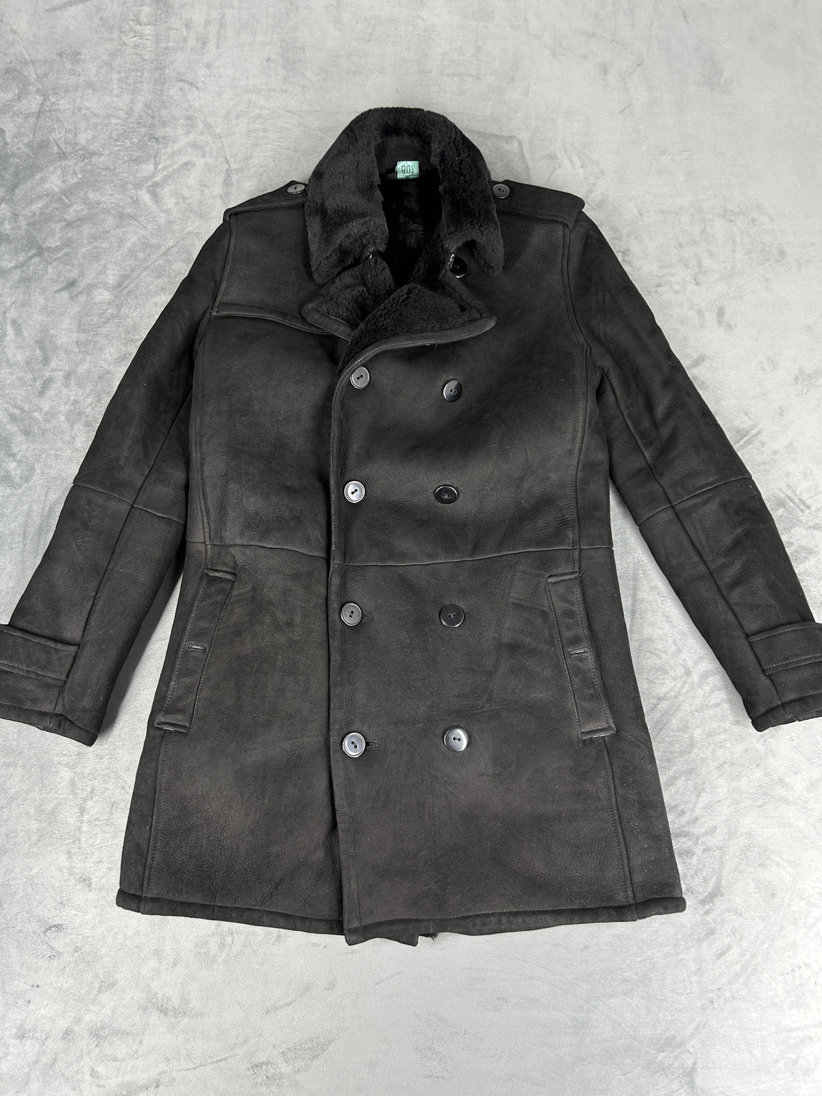 Cappotto in pelle scamosciata e montone nero vintage – Uomo Taglia L