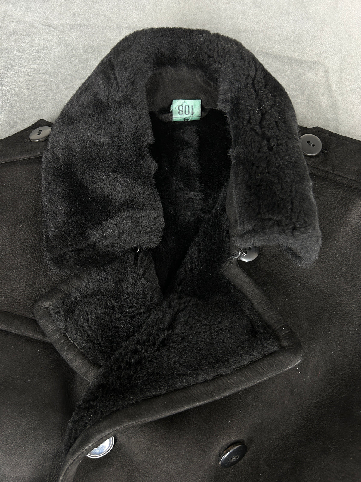 Cappotto in pelle scamosciata e montone nero vintage – Uomo Taglia L