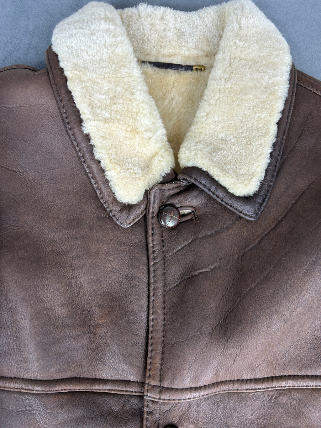 Giaccone in pelle e montone marrone vintage – Uomo Taglia L