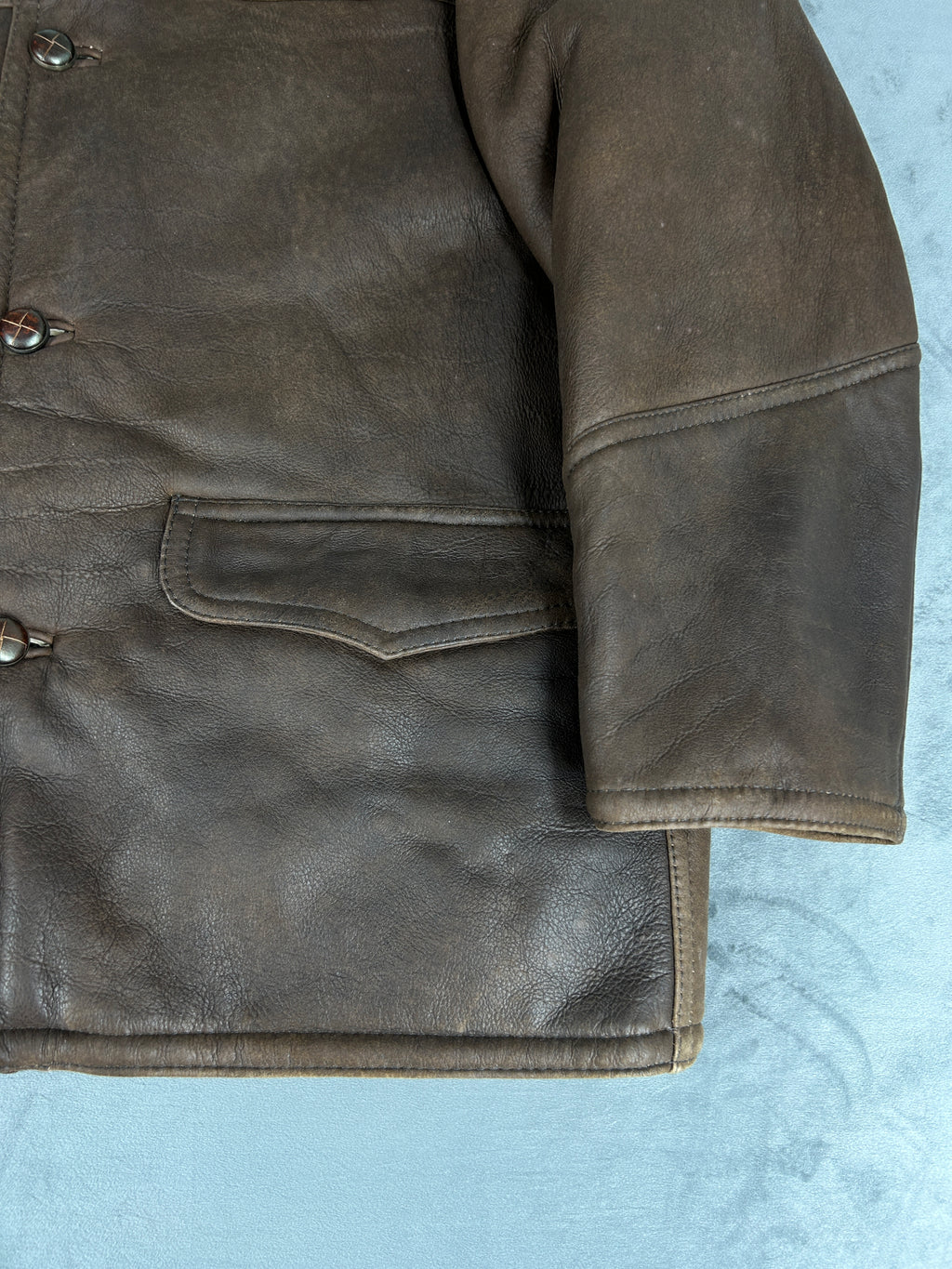 Giaccone in pelle e montone marrone vintage – Uomo Taglia L