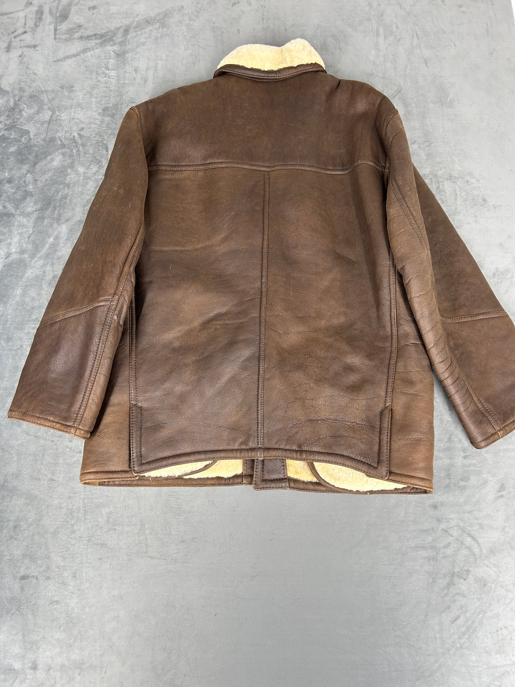 Giaccone in pelle e montone marrone vintage – Uomo Taglia L