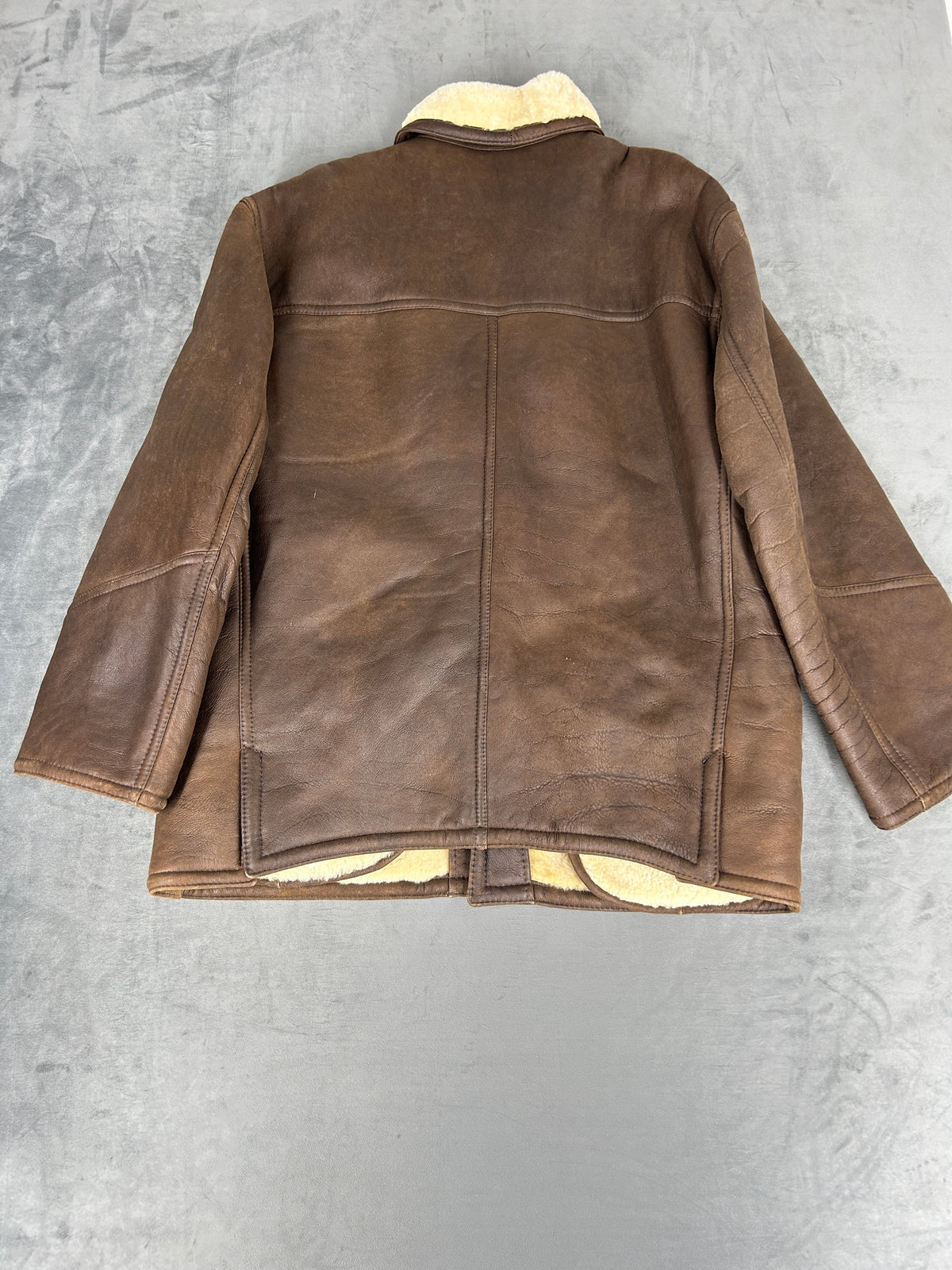 Giaccone in pelle e montone marrone vintage – Uomo Taglia L