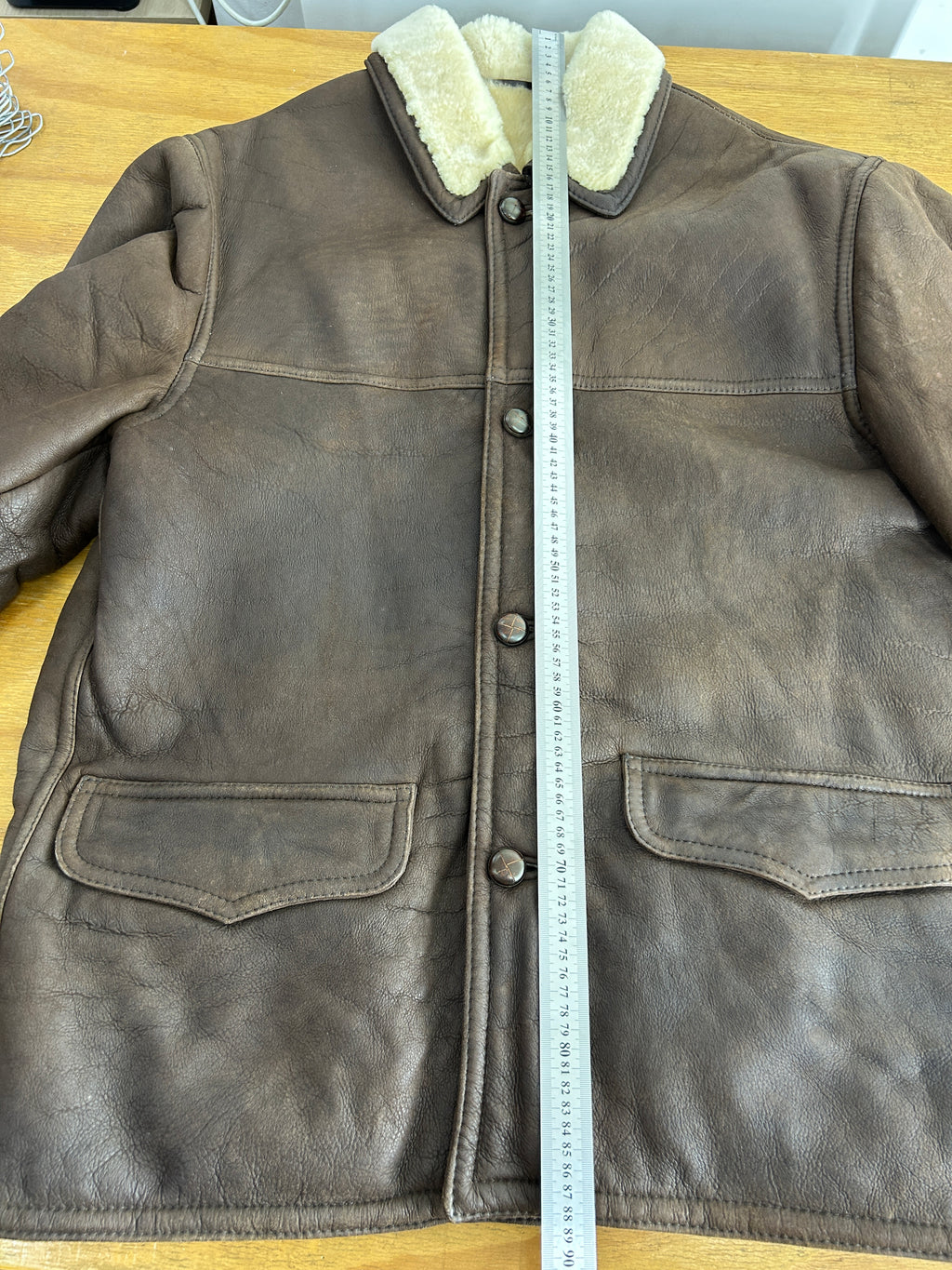 Giaccone in pelle e montone marrone vintage – Uomo Taglia L