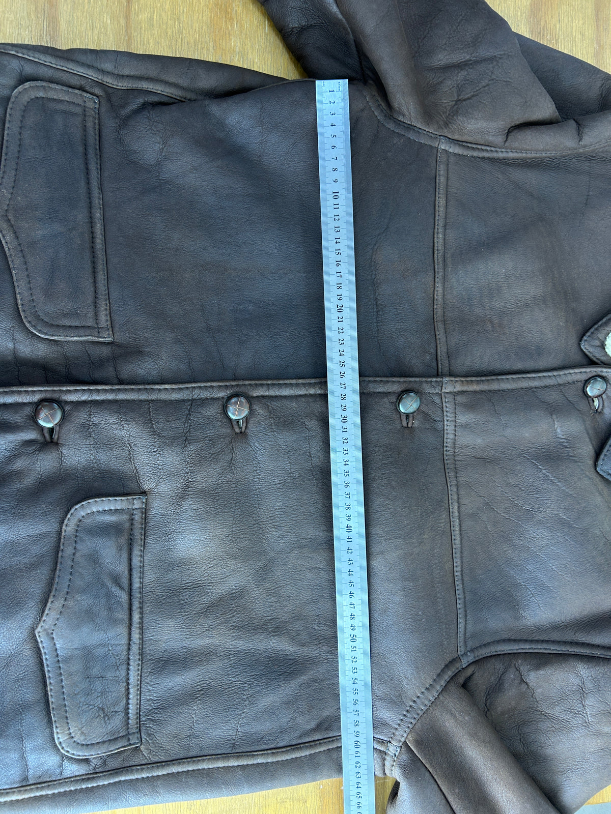 Giaccone in pelle e montone marrone vintage – Uomo Taglia L