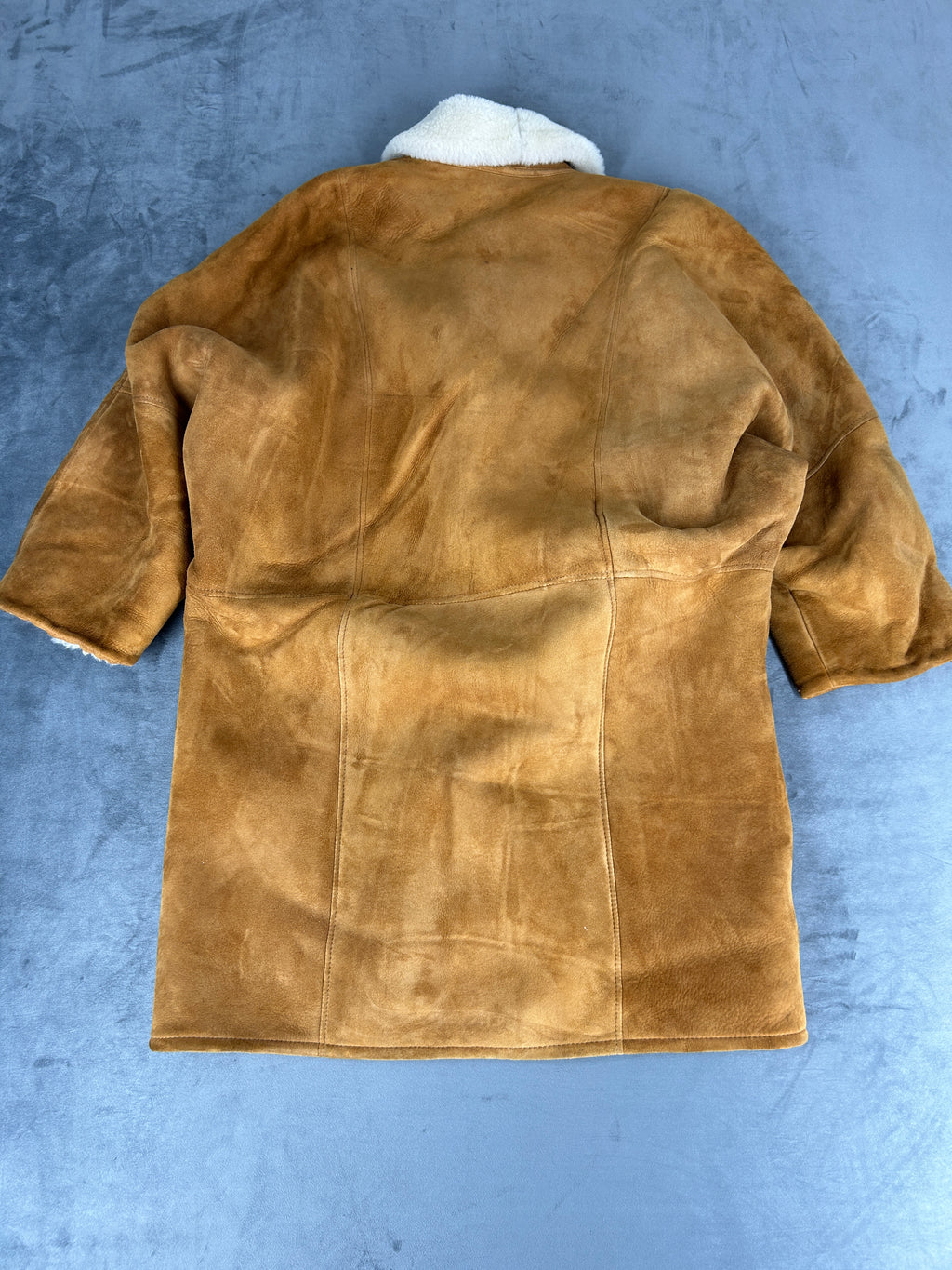 Giaccone in pelle scamosciata e montone cammello vintage – Uomo Taglia L