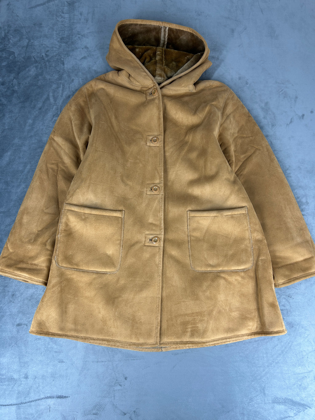 Cappotto in montone beige con cappuccio vintage – Donna Taglia M (IT 44)
