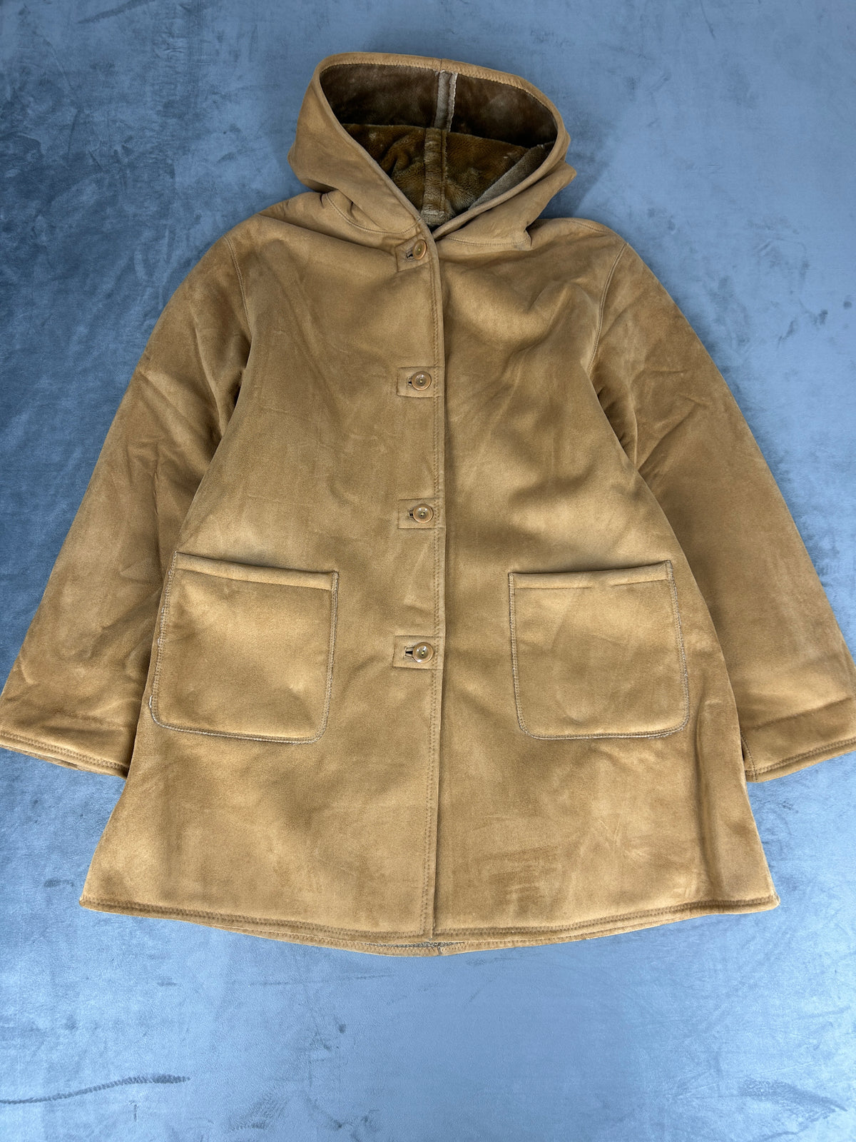 Cappotto in montone beige con cappuccio vintage – Donna Taglia M (IT 44)