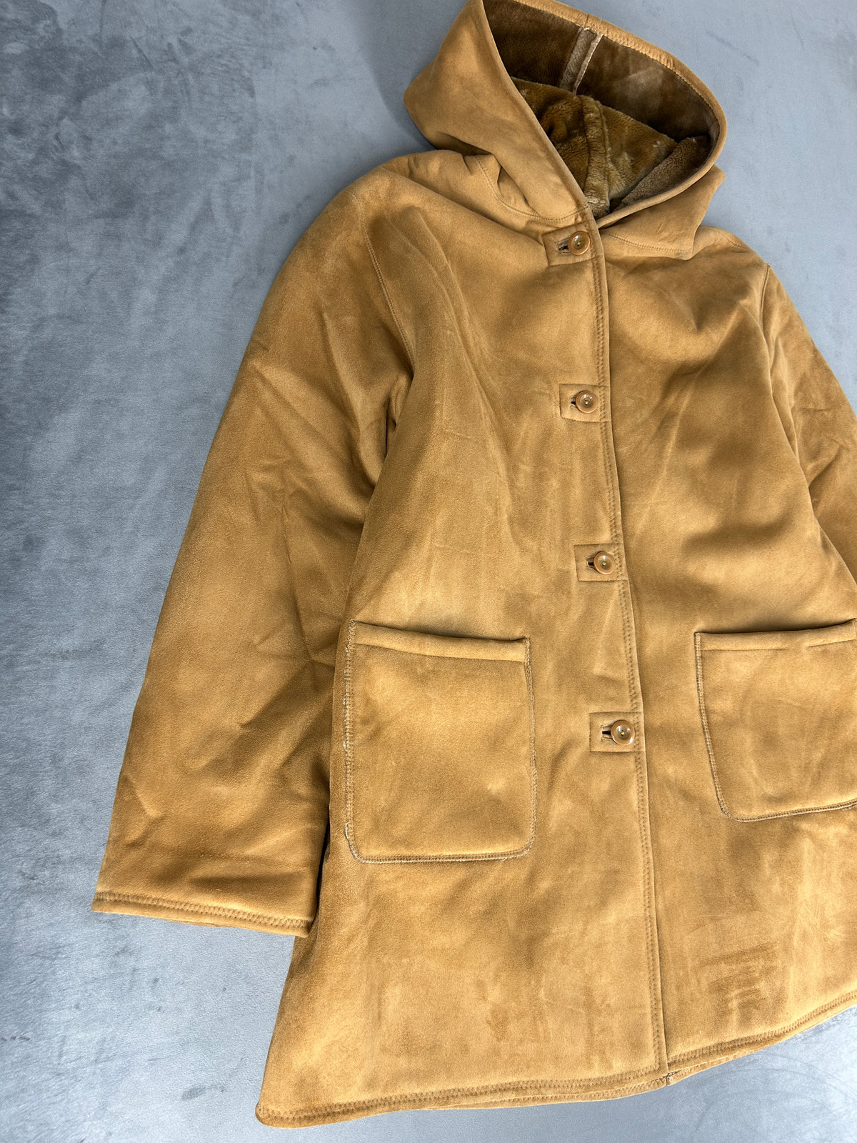 Cappotto in montone beige con cappuccio vintage – Donna Taglia M (IT 44)