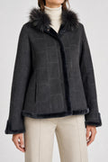 Giacca in montone grigia con collo in pelliccia vintage – Donna Taglia M