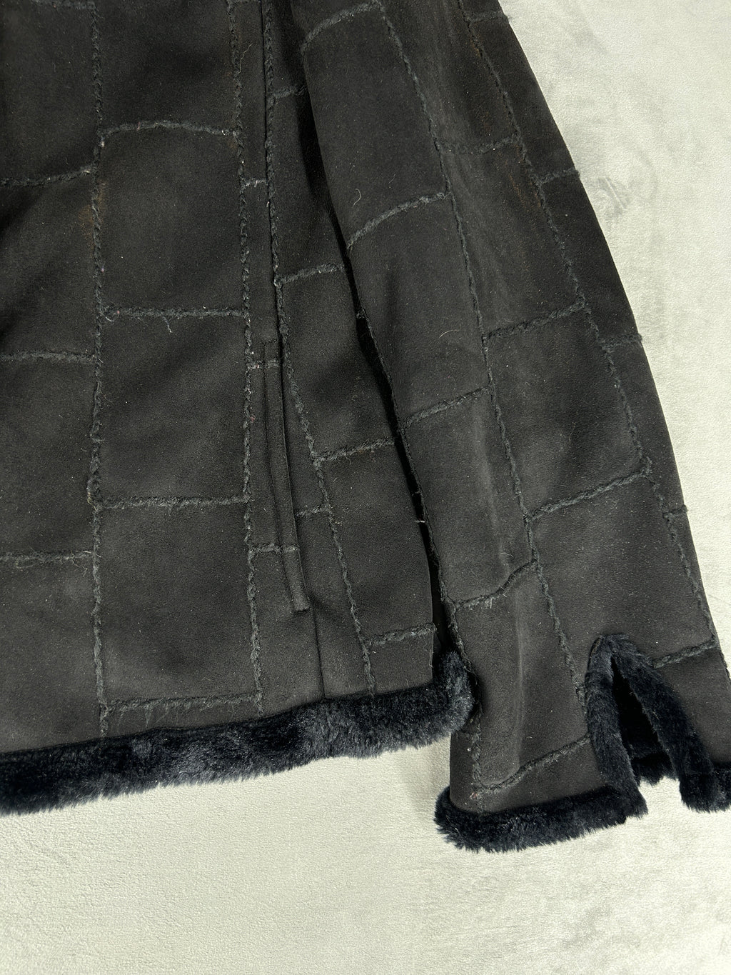 Giacca in montone grigia con collo in pelliccia vintage – Donna Taglia M