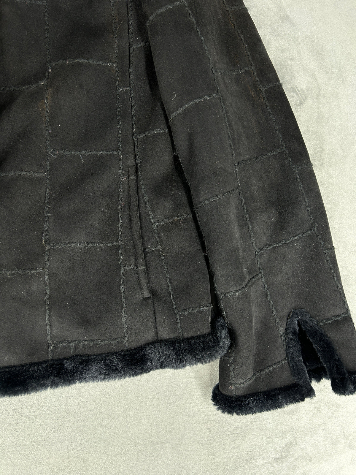 Giacca in montone grigia con collo in pelliccia vintage – Donna Taglia M