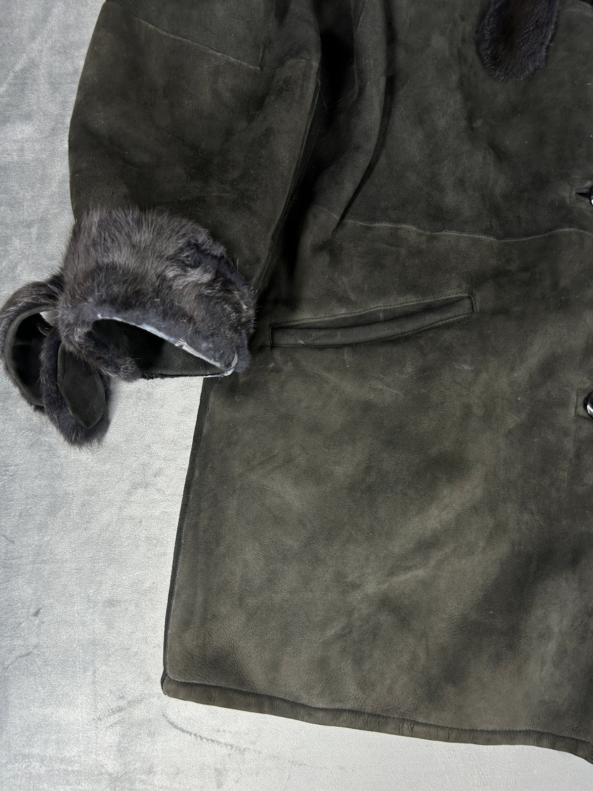 Cappotto in montone grigio con collo in pelliccia vintage – Donna Taglia M