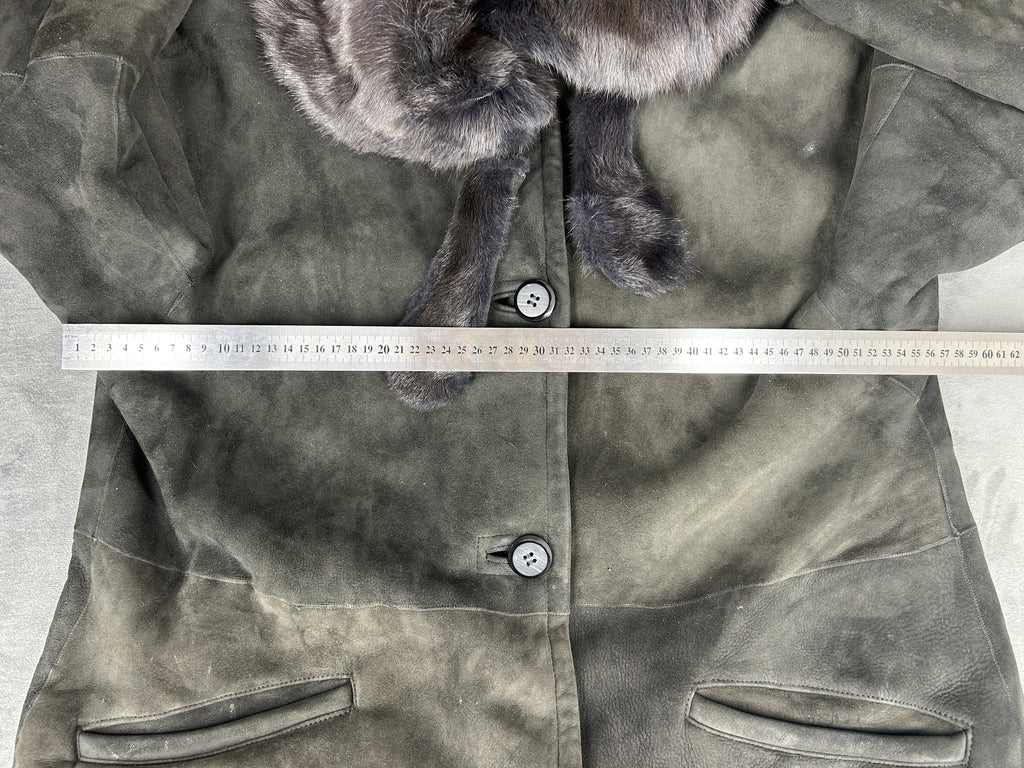 Cappotto in montone grigio con collo in pelliccia vintage – Donna Taglia M