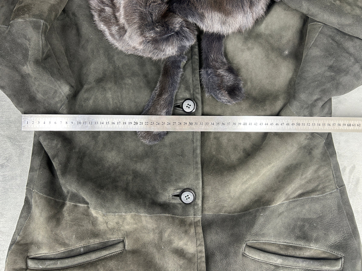 Cappotto in montone grigio con collo in pelliccia vintage – Donna Taglia M