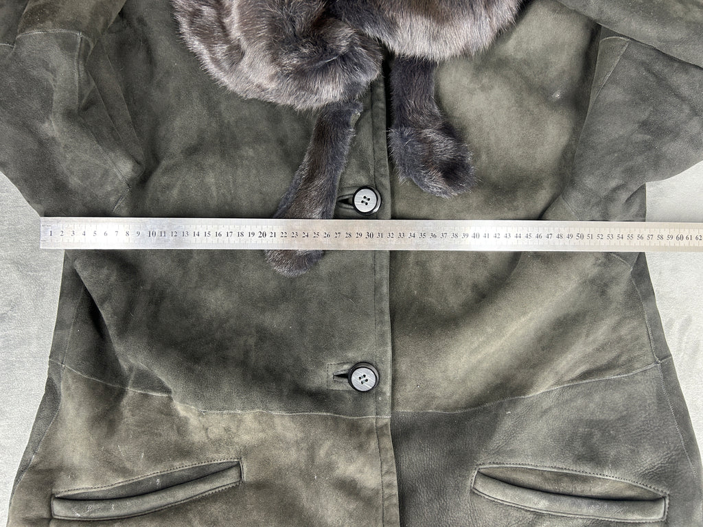 Cappotto in montone grigio con collo in pelliccia vintage – Donna Taglia M