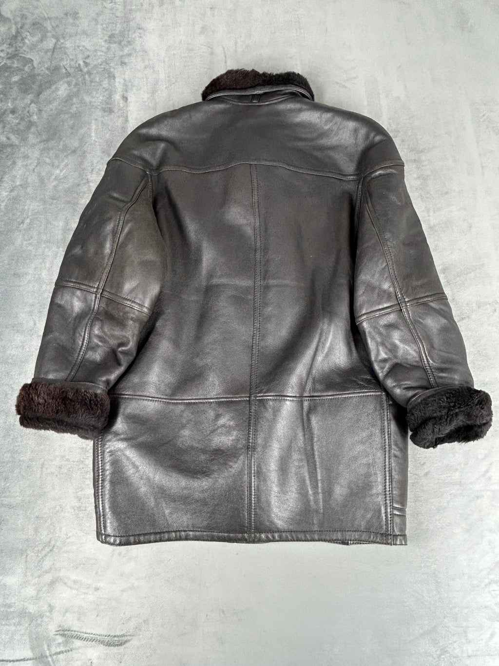 Cappotto in pelle e montone marrone scuro vintage – Donna Taglia M
