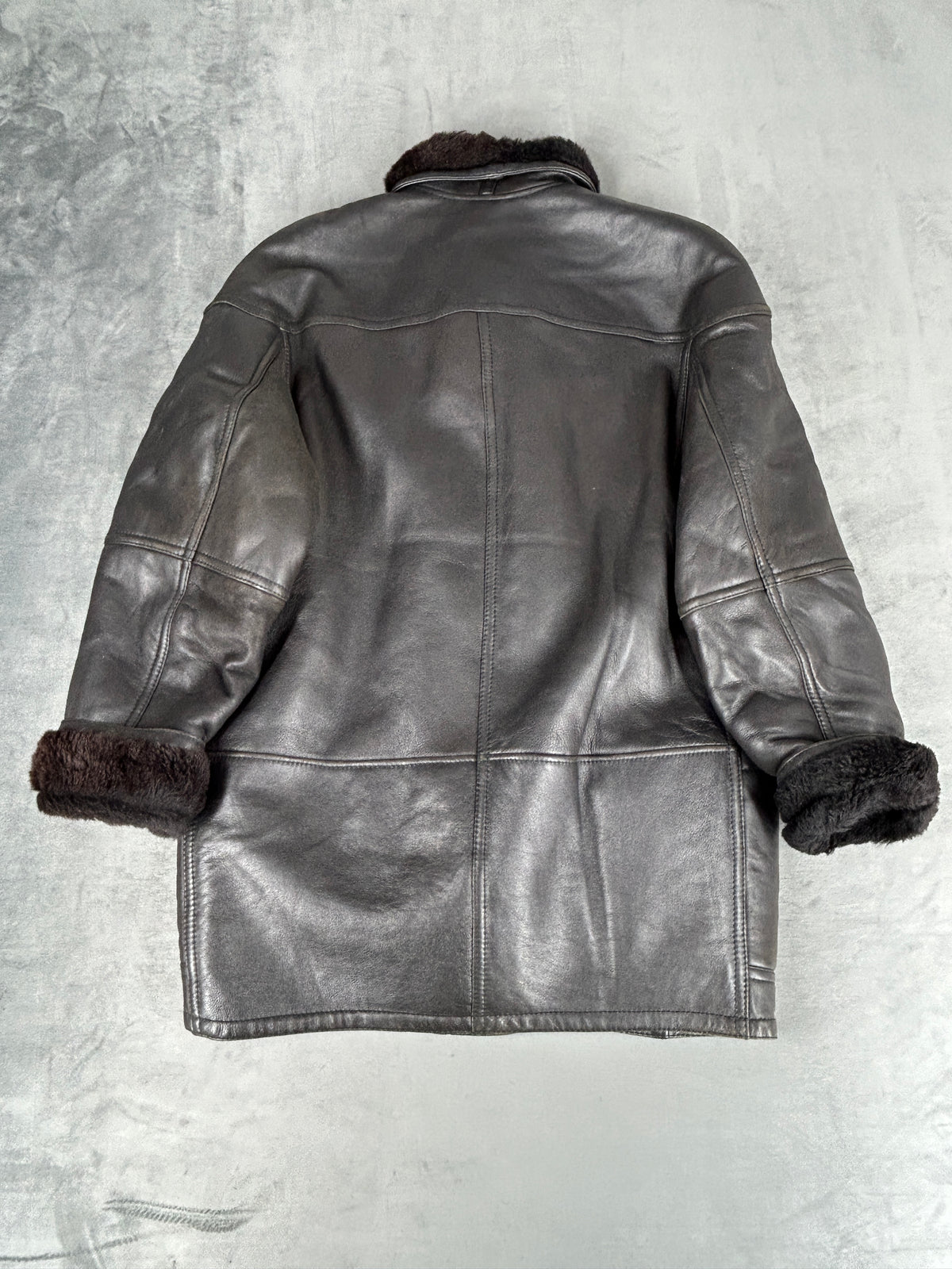 Cappotto in pelle e montone marrone scuro vintage – Donna Taglia M