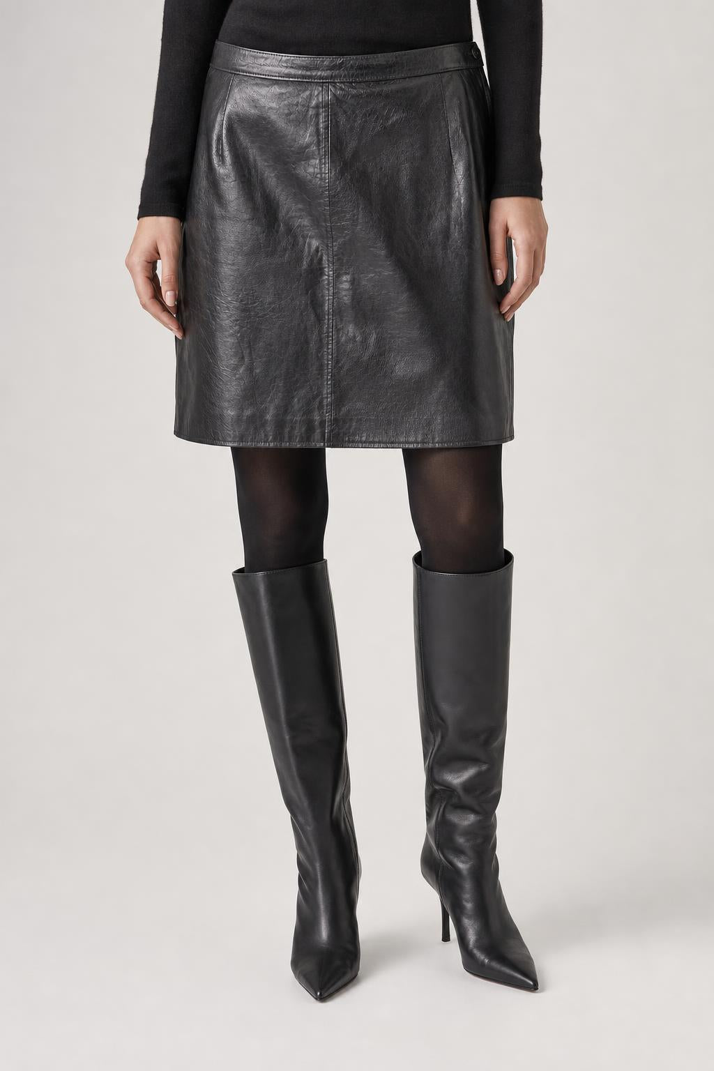 Gonna in pelle nera vintage – Donna Taglia L (IT 46)