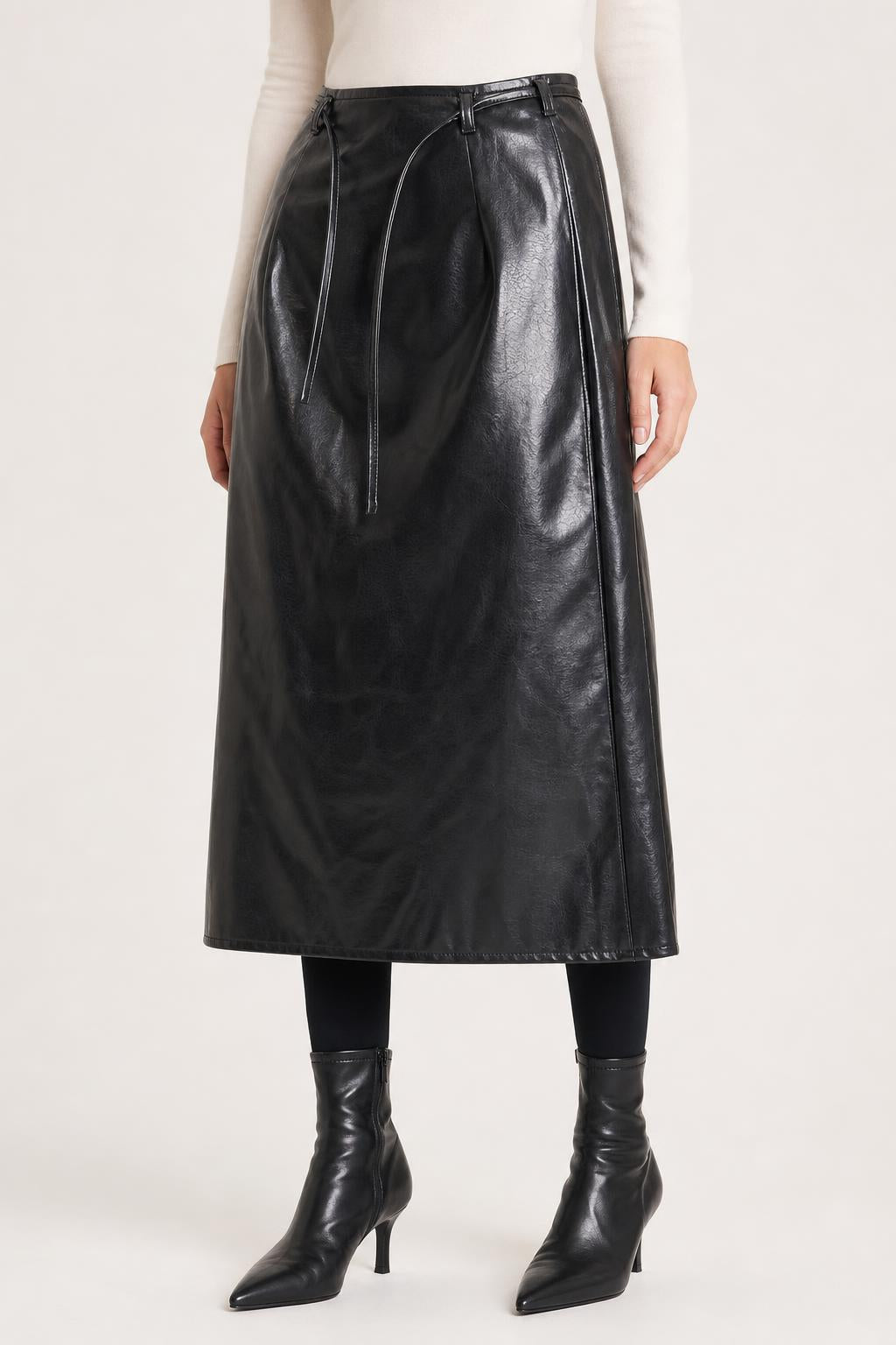 Gonna lunga in similpelle nera vintage – Donna Taglia XXL (IT 52)