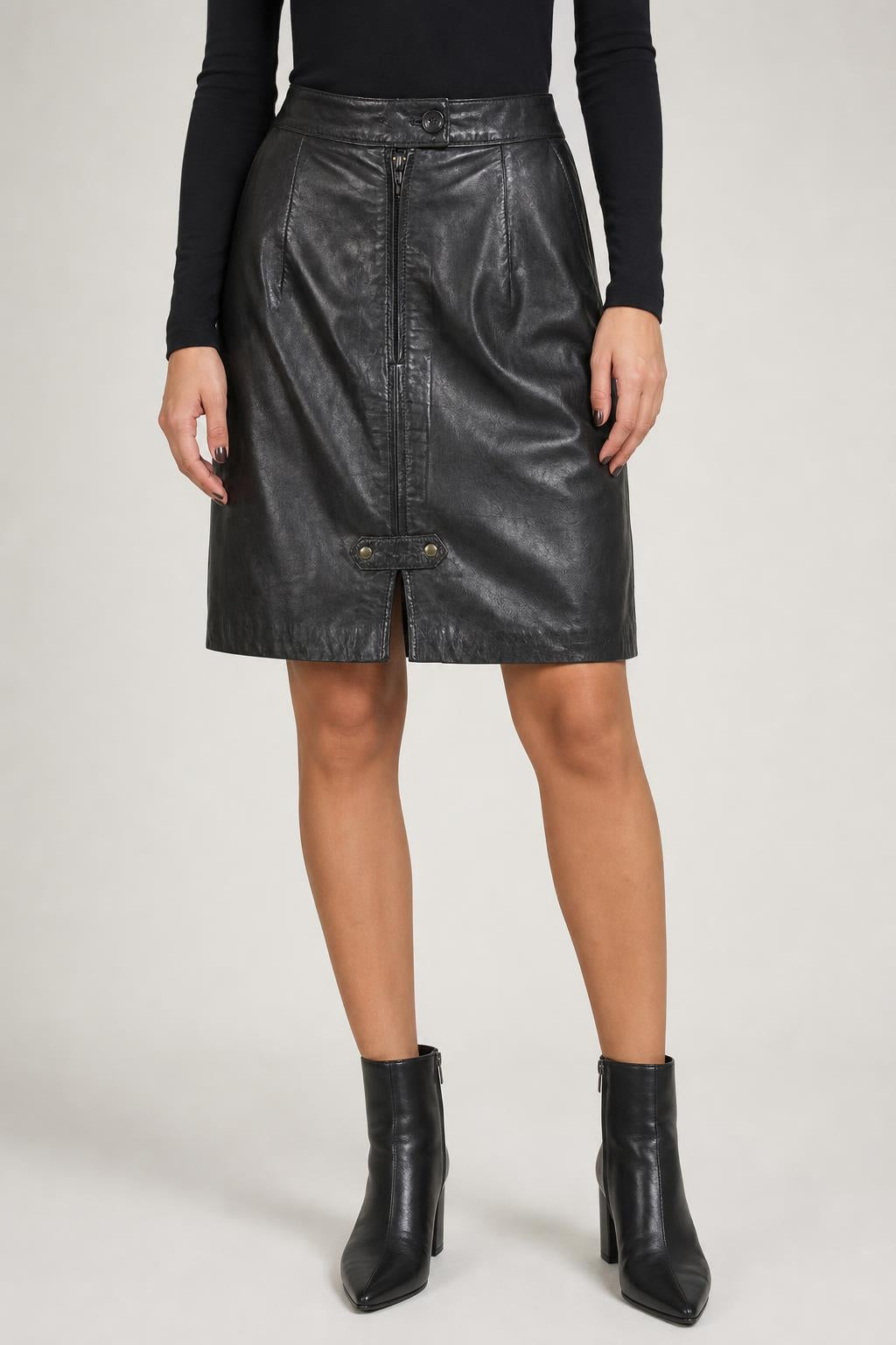 Gonna a tubino in pelle nera vintage – Donna Taglia S (IT 40)