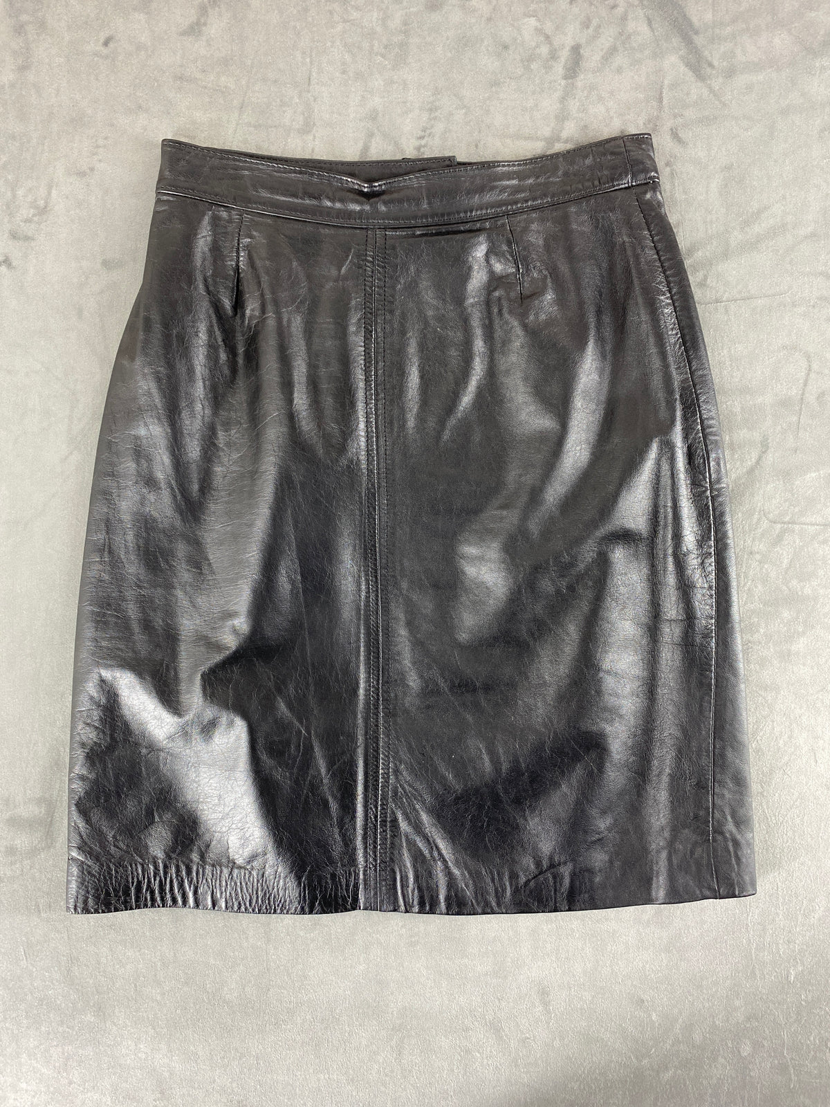 Gonna a tubino in pelle nera vintage – Donna Taglia S (IT 40)