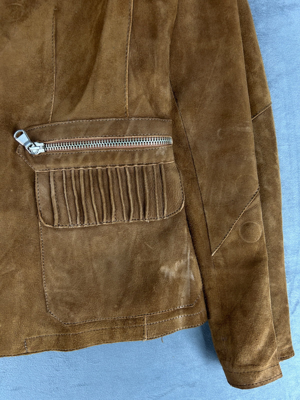 Giacca blazer in pelle scamosciata cammello vintage – Donna Taglia S