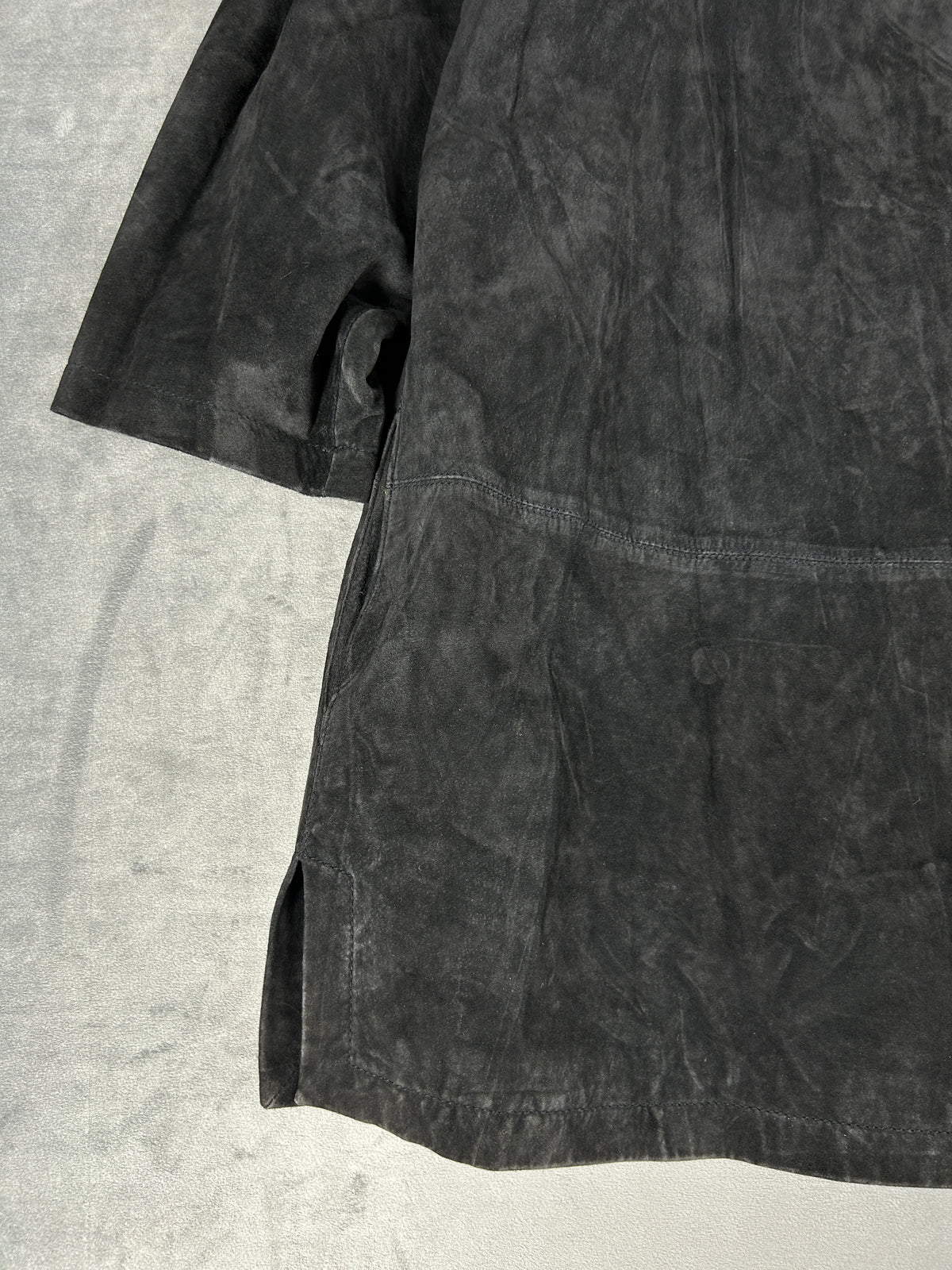 Giacca-camicia in pelle scamosciata grigia vintage – Donna Taglia L
