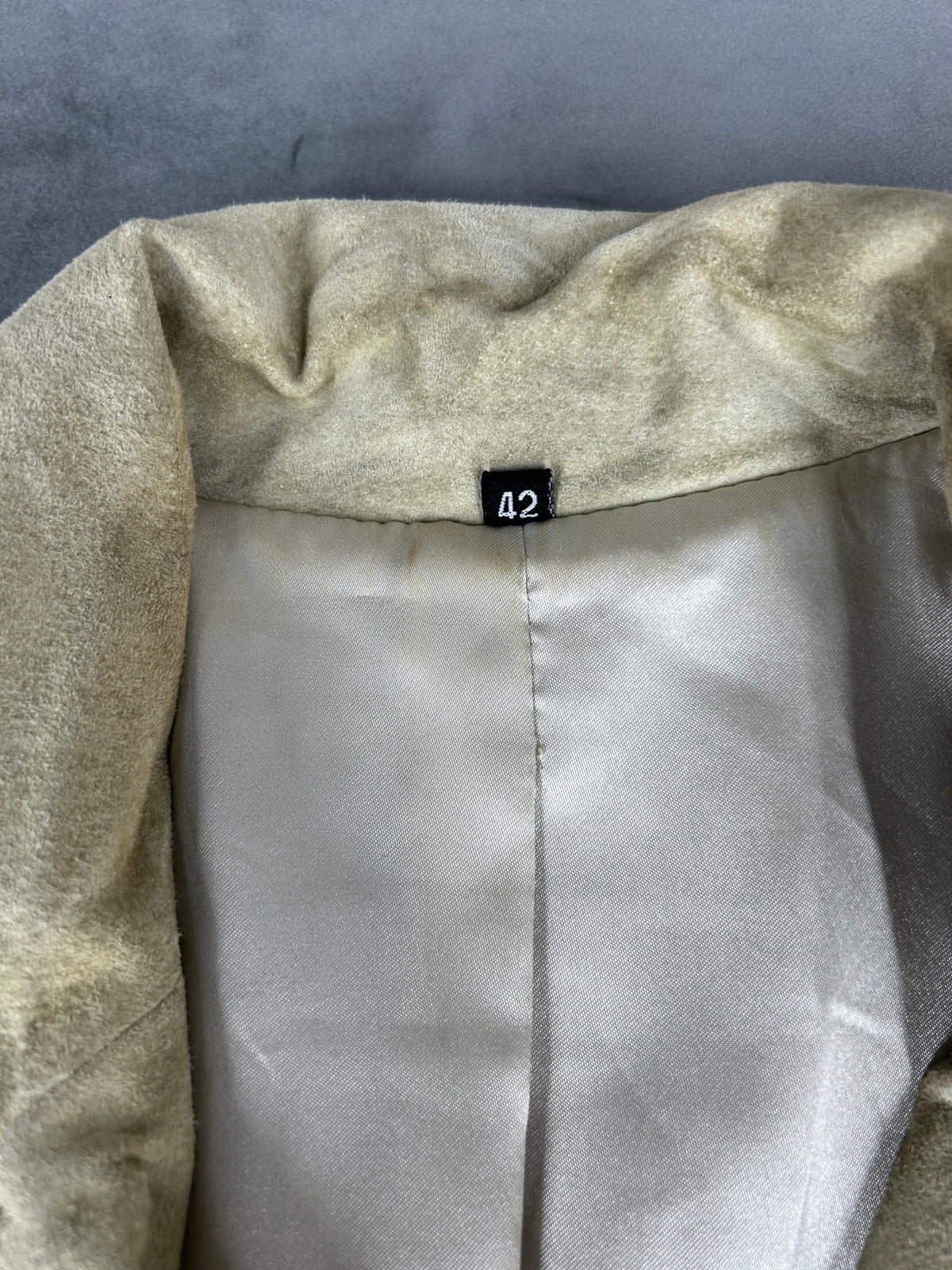 Giacca blazer in pelle scamosciata beige vintage – Donna Taglia M (IT 42)