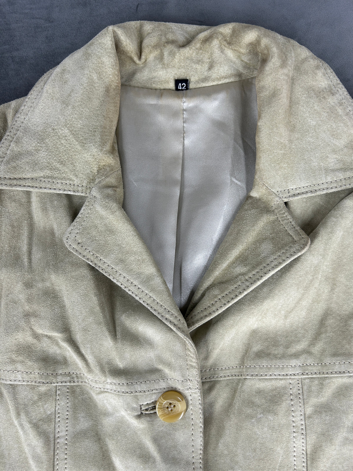Giacca blazer in pelle scamosciata beige vintage – Donna Taglia M (IT 42)