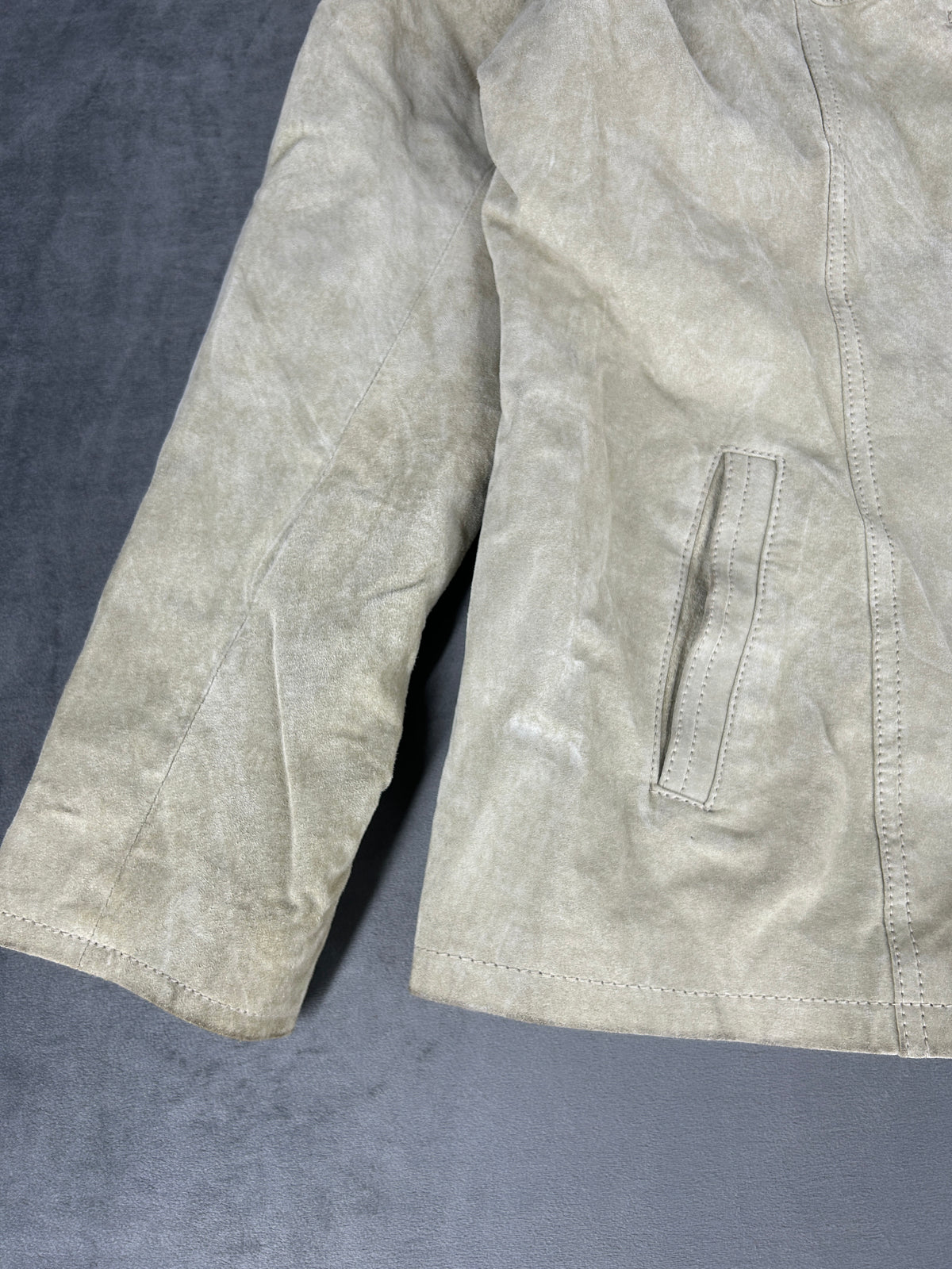 Giacca blazer in pelle scamosciata beige vintage – Donna Taglia M (IT 42)