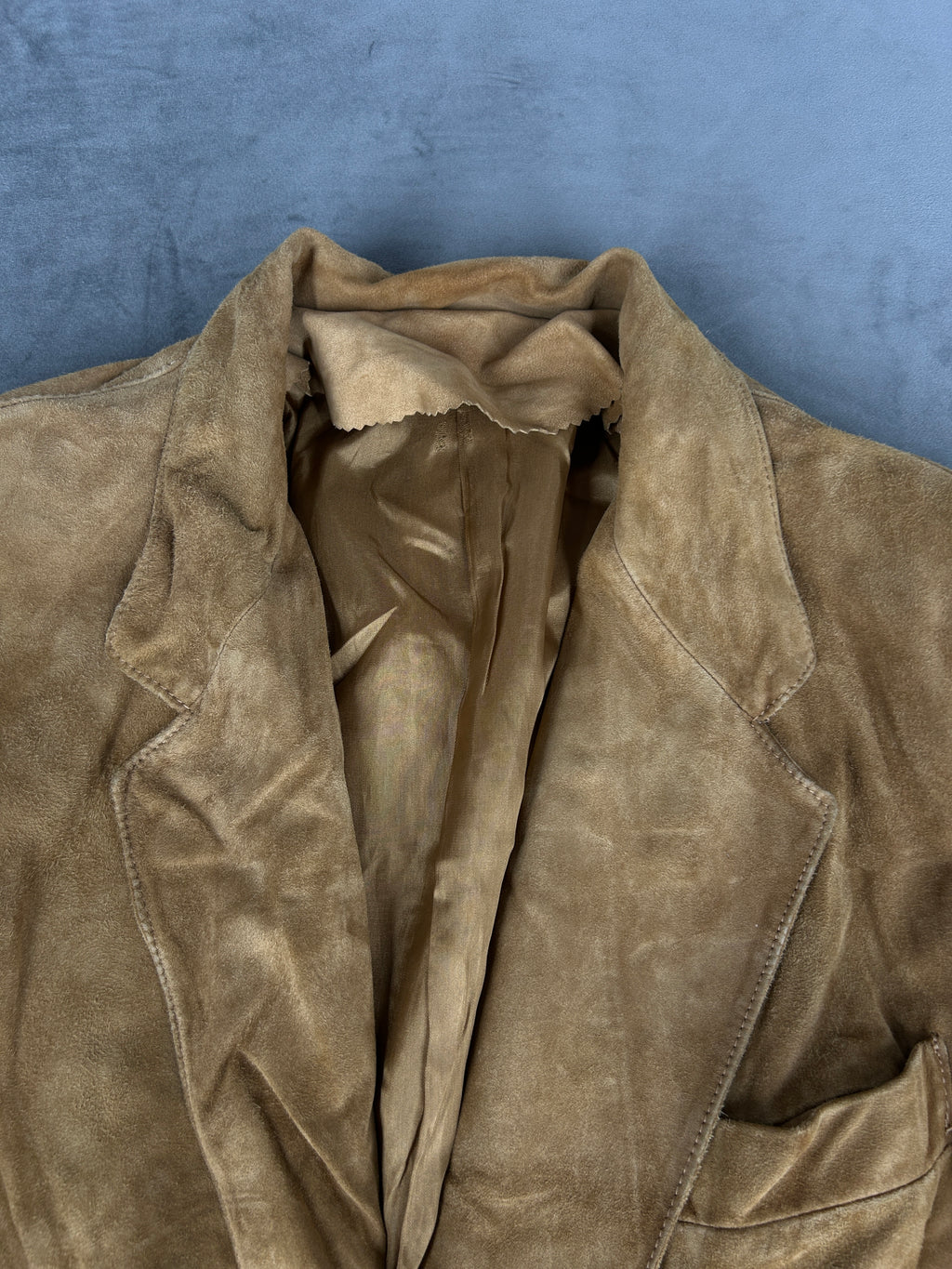 Giacca blazer in pelle scamosciata cammello vintage – Donna Taglia M