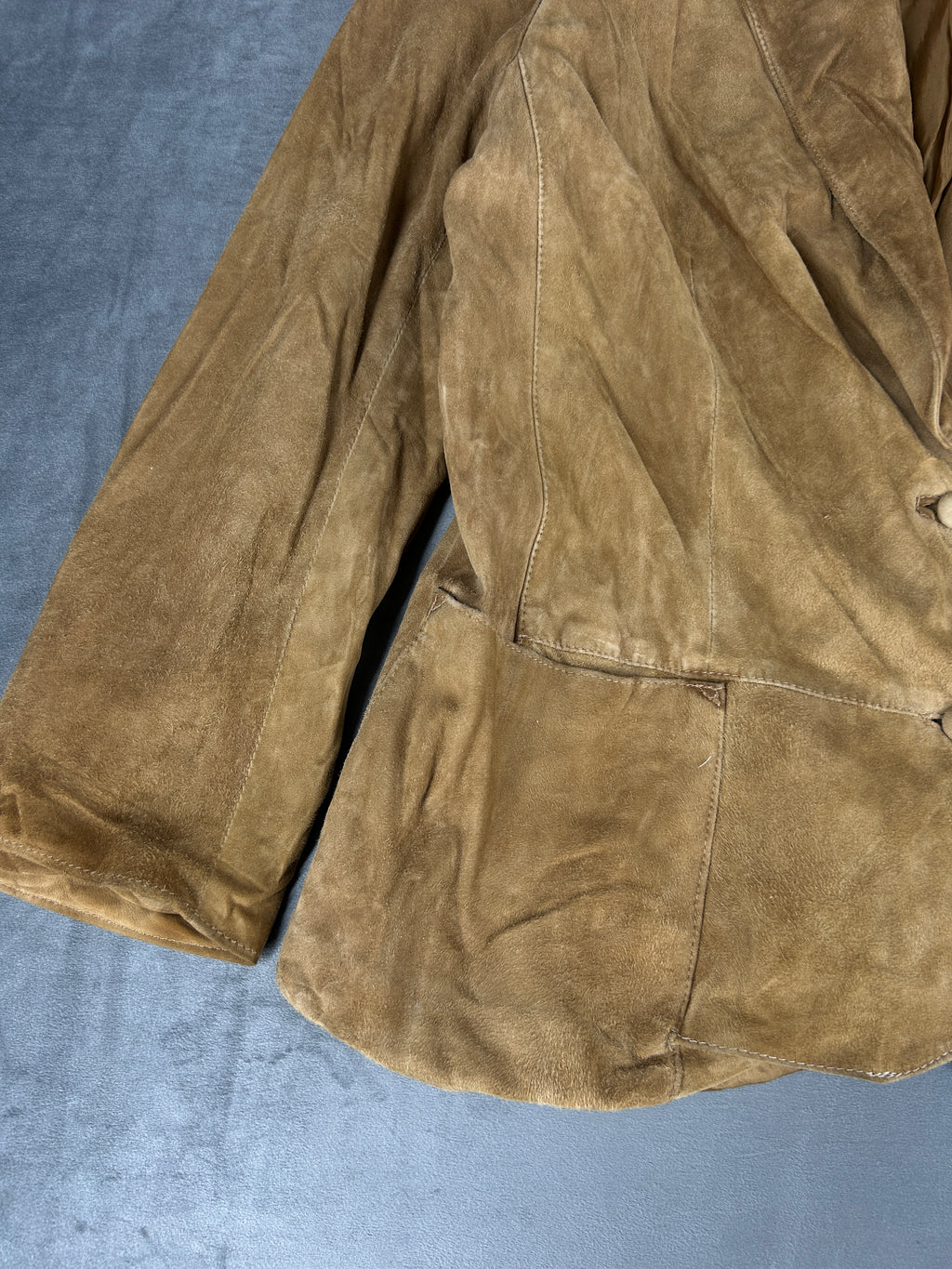 Giacca blazer in pelle scamosciata cammello vintage – Donna Taglia M