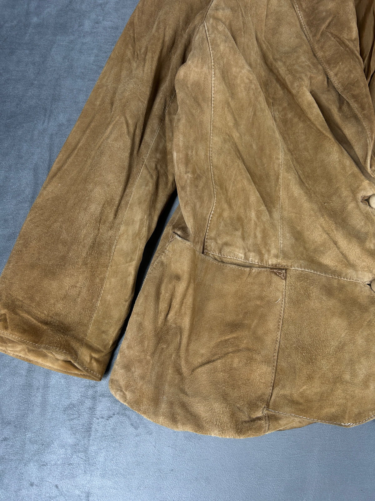 Giacca blazer in pelle scamosciata cammello vintage – Donna Taglia M