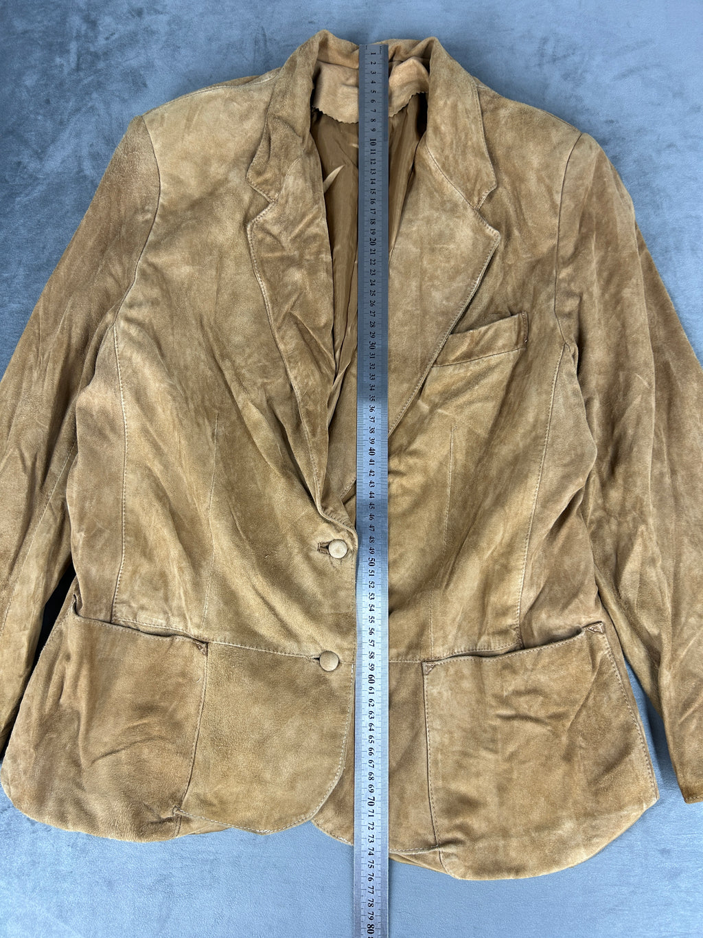 Giacca blazer in pelle scamosciata cammello vintage – Donna Taglia M
