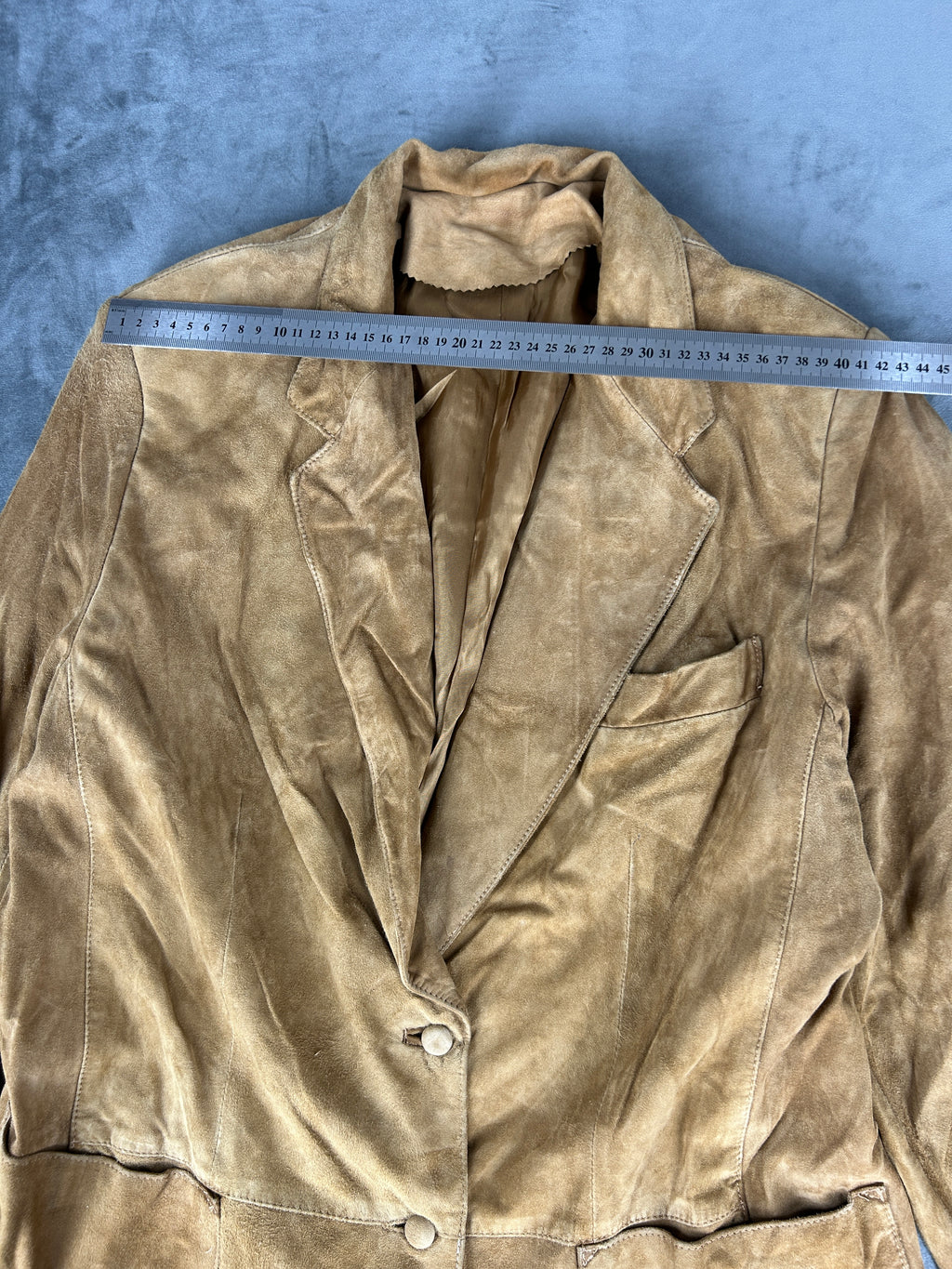 Giacca blazer in pelle scamosciata cammello vintage – Donna Taglia M