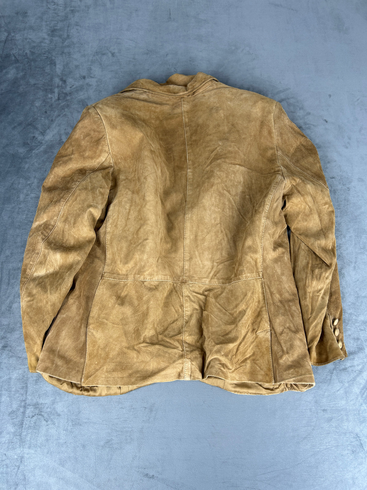 Giacca blazer in pelle scamosciata cammello vintage – Donna Taglia M