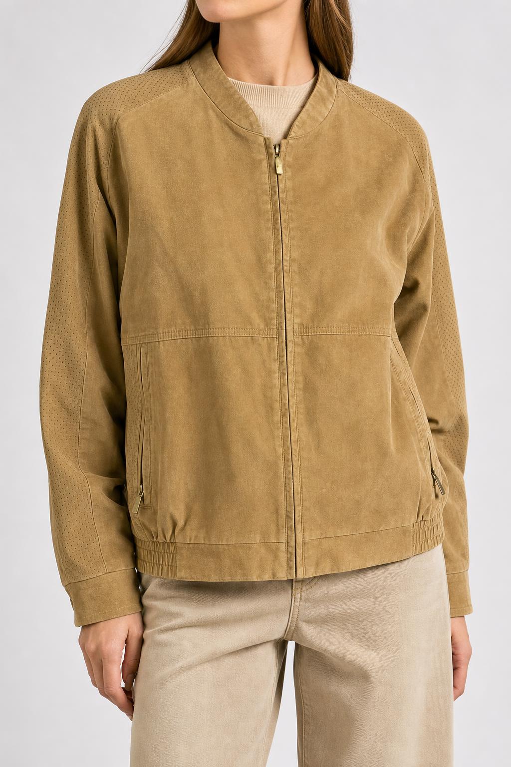 Bomber in pelle scamosciata cammello vintage – Donna Taglia L (IT 46)