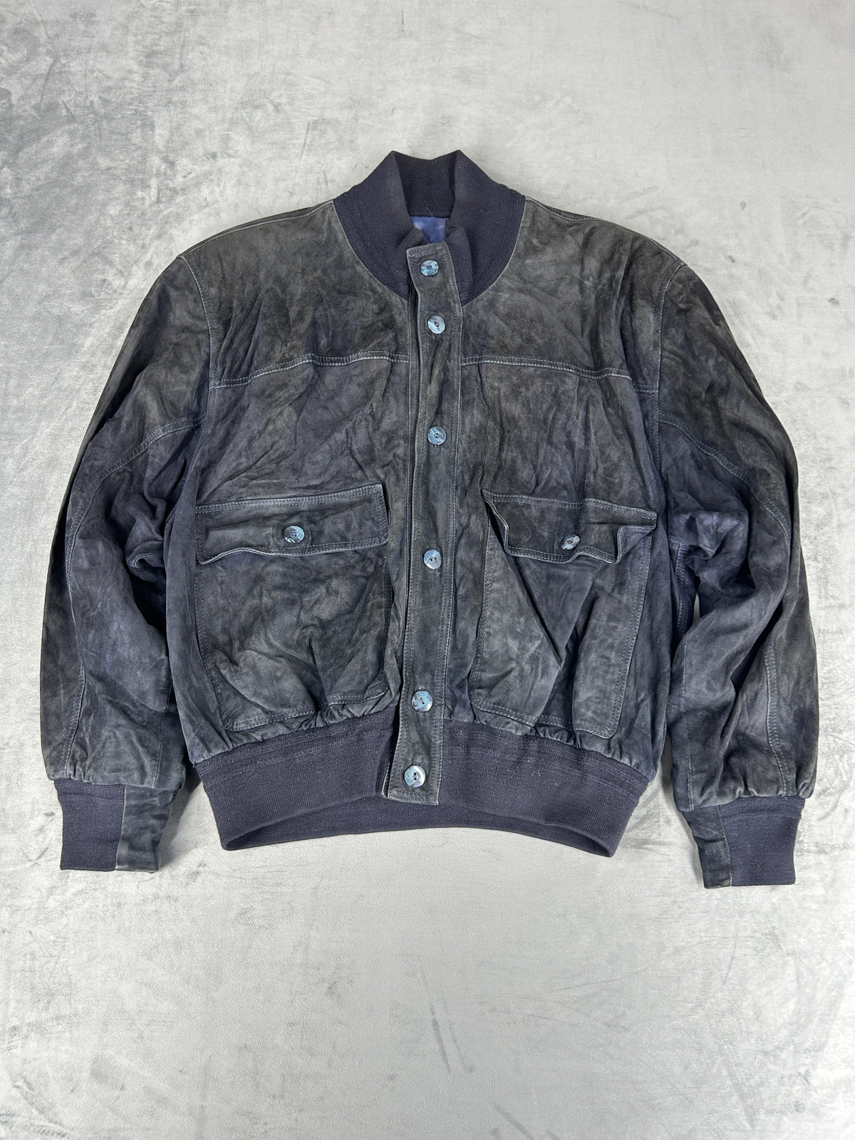 Bomber in pelle scamosciata nero vintage – Uomo Taglia L
