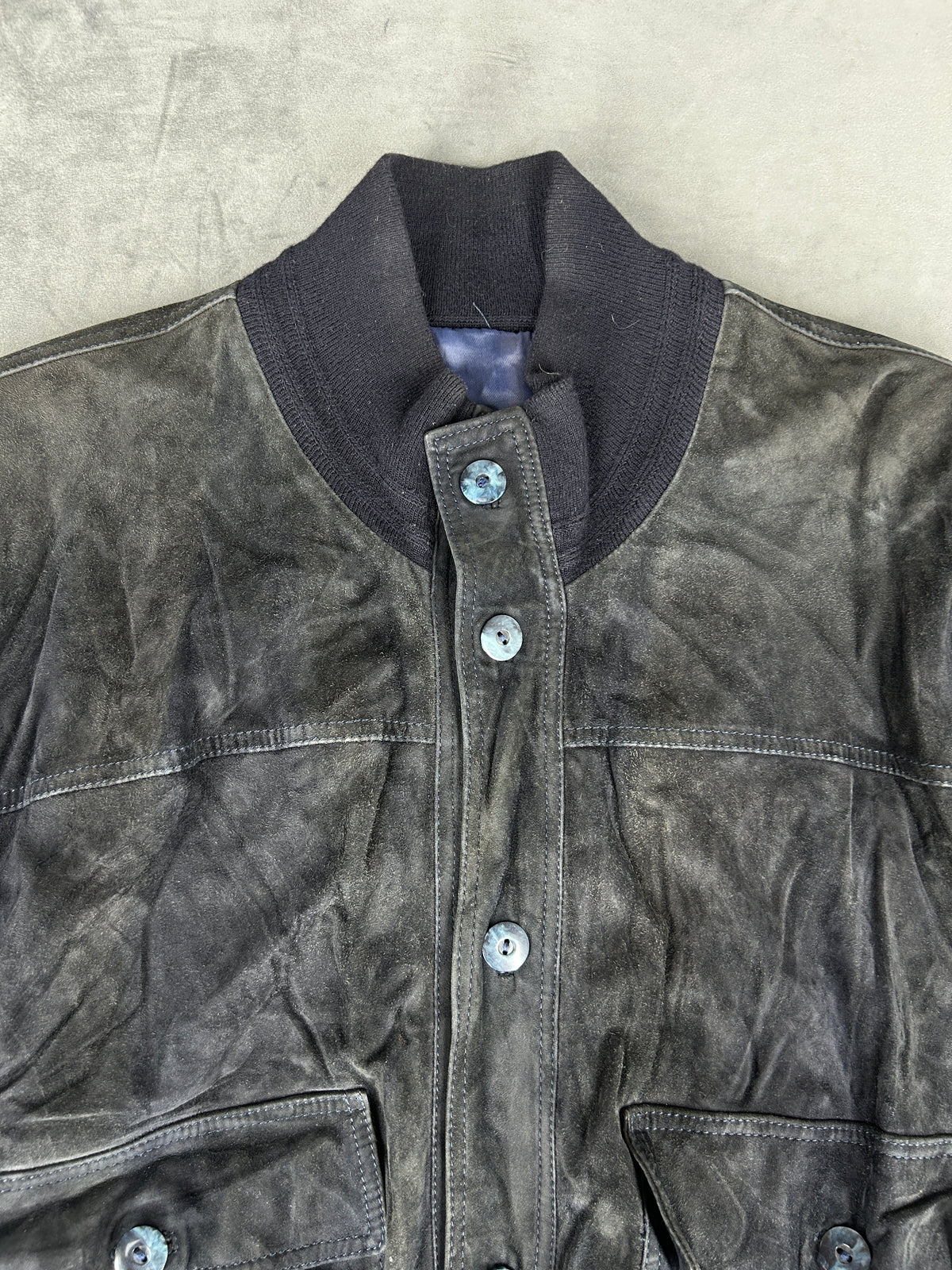 Bomber in pelle scamosciata nero vintage – Uomo Taglia L
