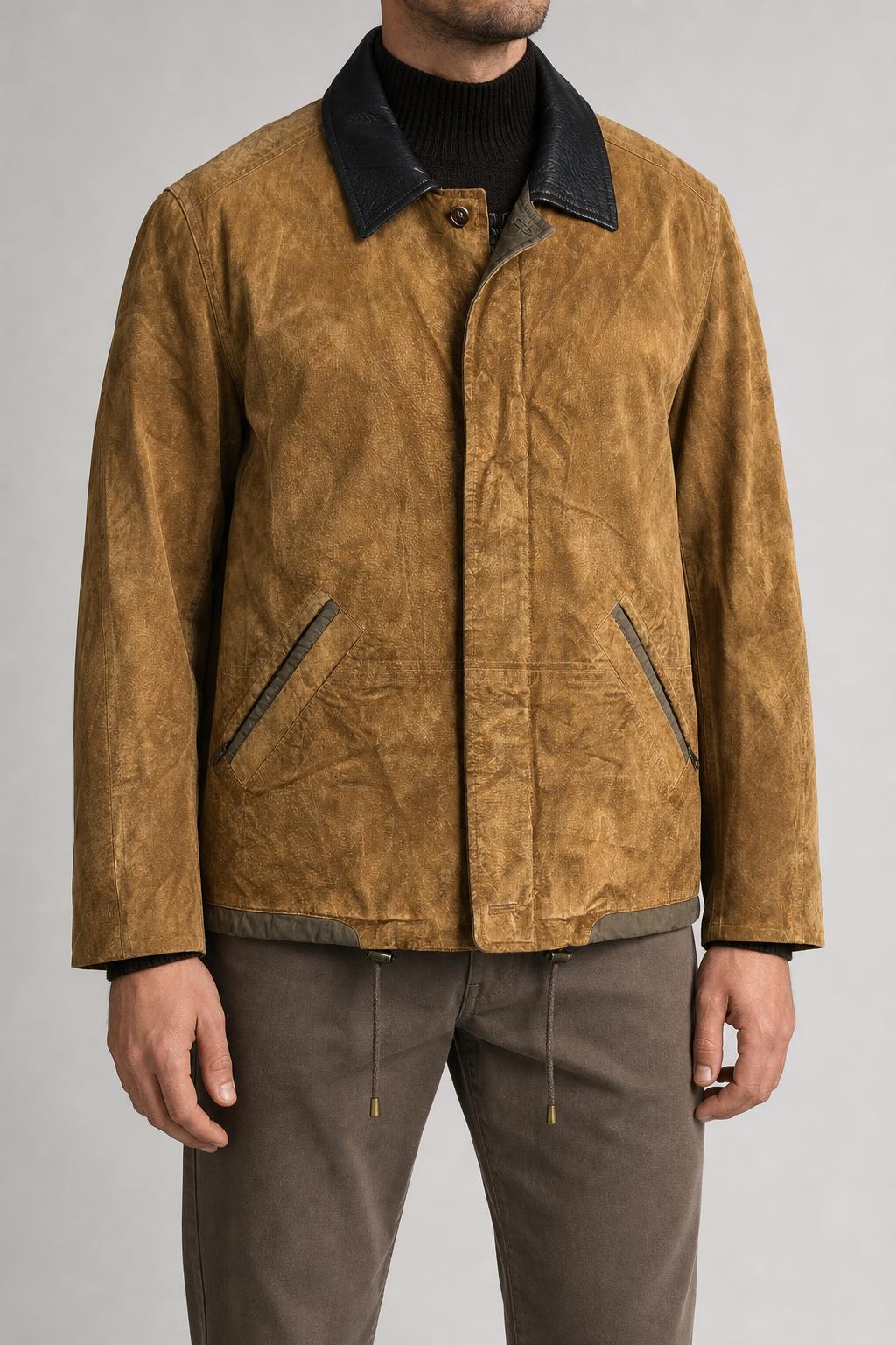 Giaccone in pelle scamosciata cammello vintage – Uomo Taglia XL