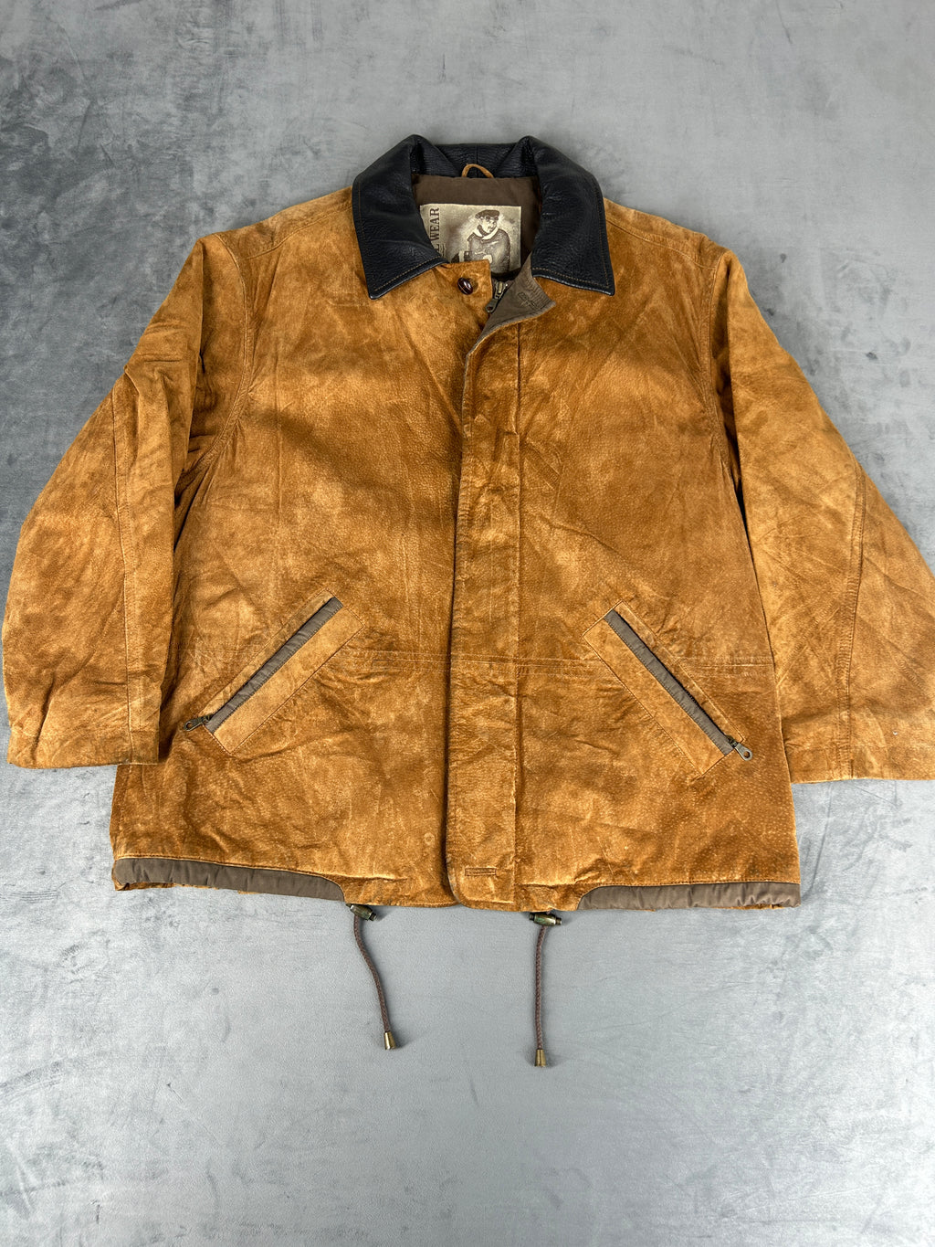 Giaccone in pelle scamosciata cammello vintage – Uomo Taglia XL