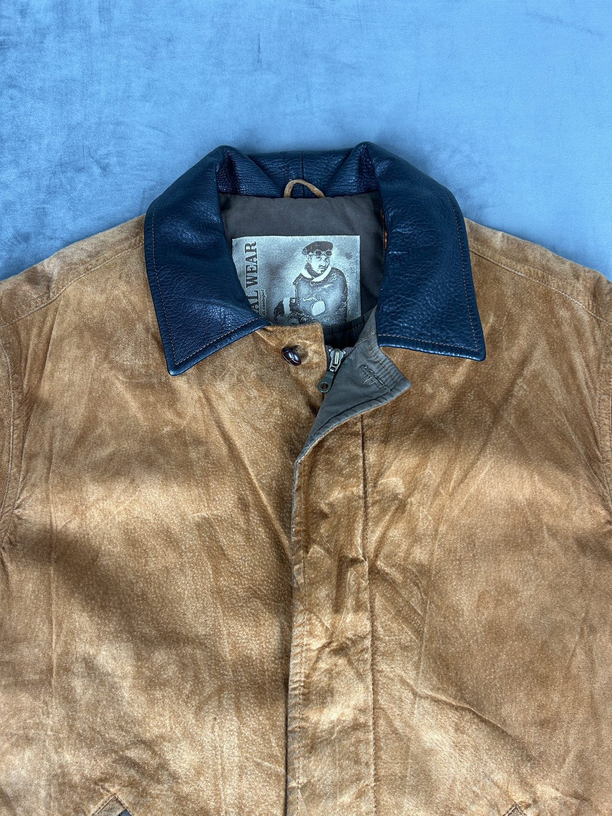 Giaccone in pelle scamosciata cammello vintage – Uomo Taglia XL