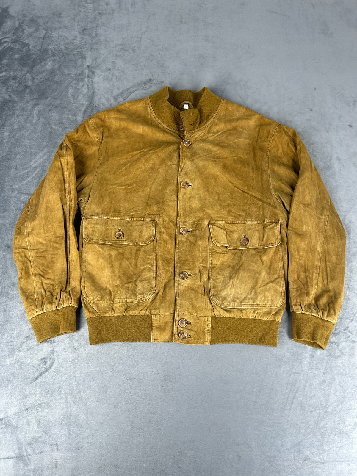 Bomber in pelle scamosciata senape vintage – Uomo Taglia L