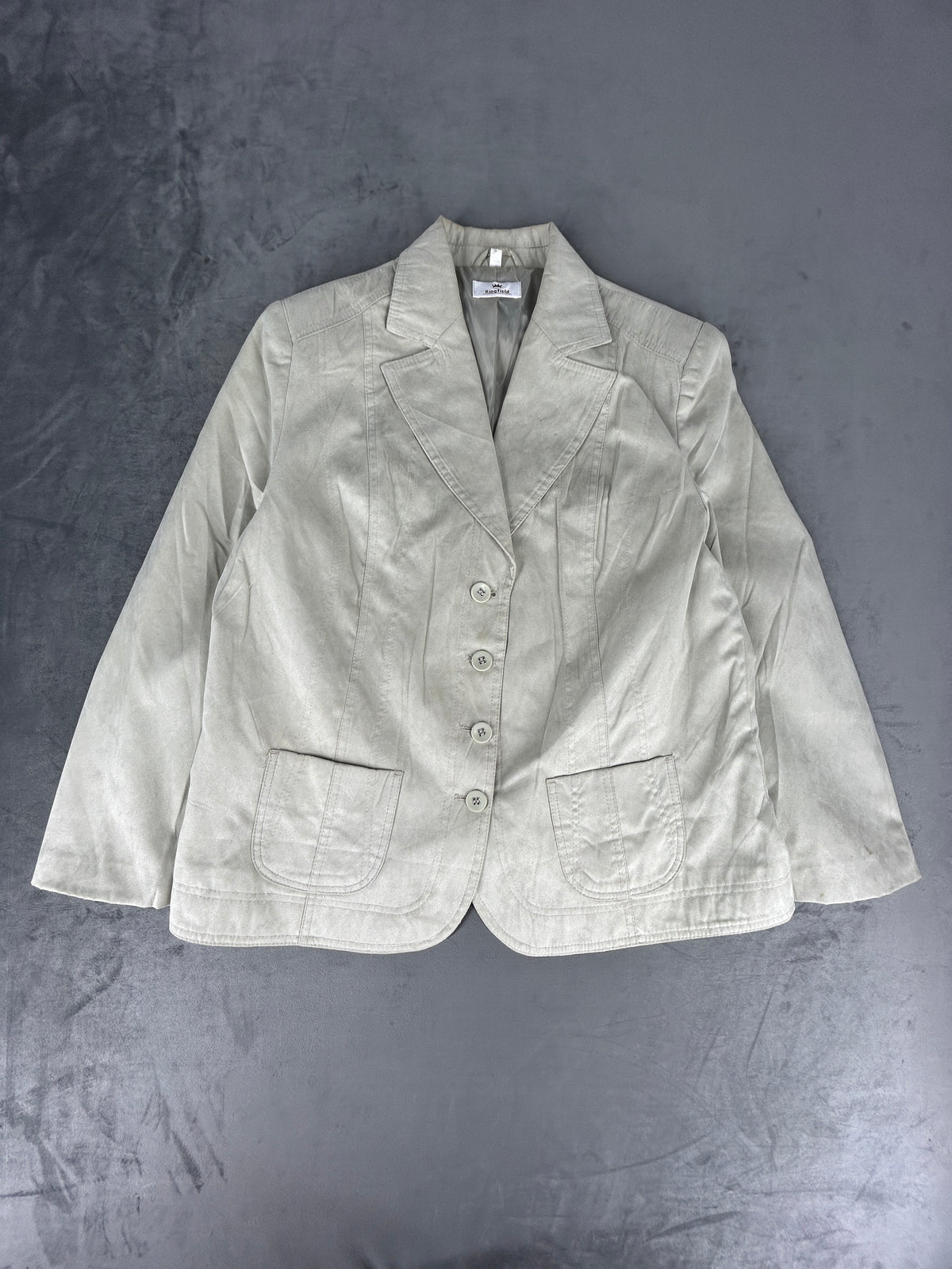Giacca blazer in pelle scamosciata grigio chiaro vintage – Donna Taglia L (IT 44)